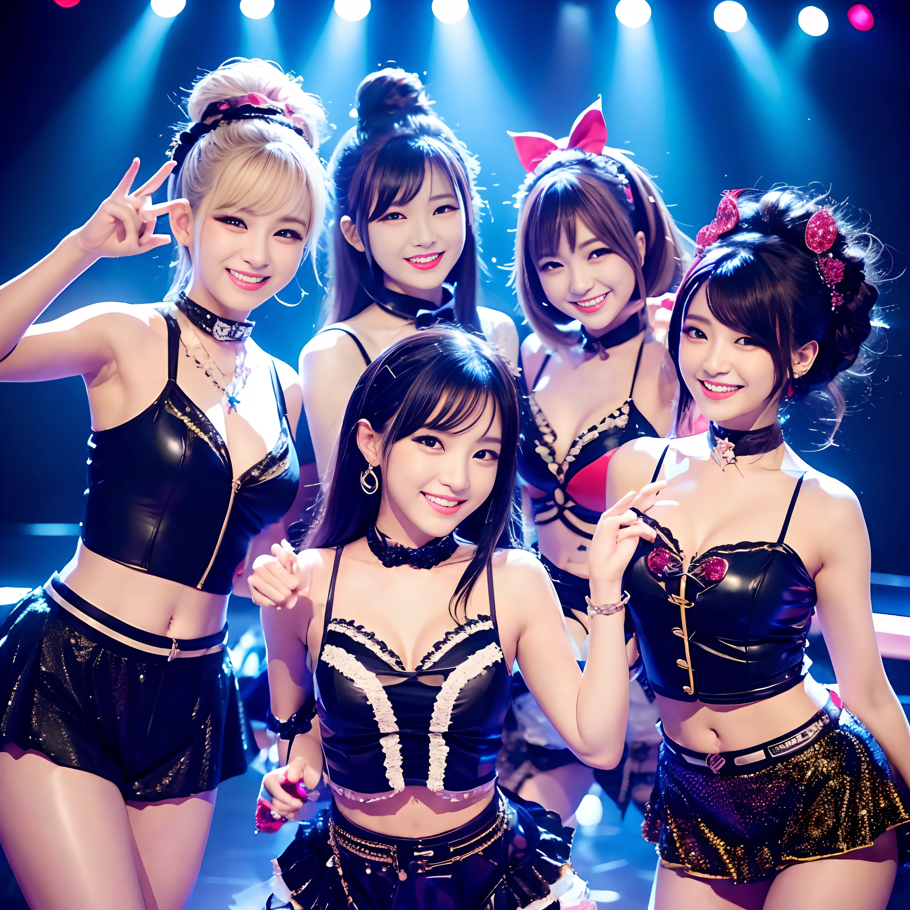 Four Women、Cute smile、韓国アイドル、Punk style costumes、Performed in a singing program in the studio、Captivate viewers with sharp dances、