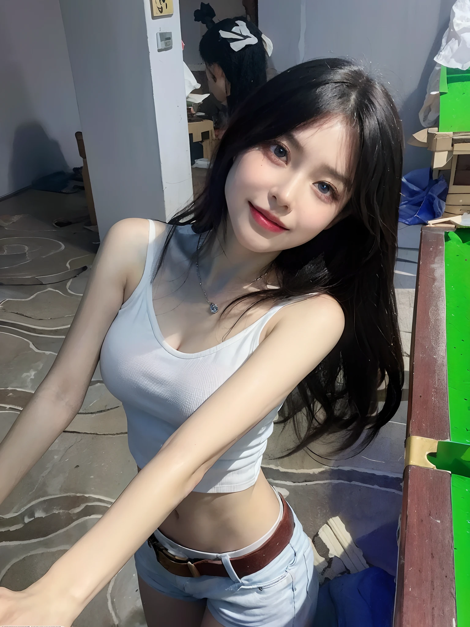 Top quality, Masterpiece, 超高分辨率, (Realistic, : 1.4), Original photo, (True skin texture: 1.3), (filmgrain: 1.3), in a panoramic view, Portrait, Very wide lens, Narrow waist, cowboy lens, (bangs, Inconspicuous, Cold light,) Night, Close-up, Tears, Short hair, neck long, ears sticking out, bangs, Big eyes, Brightly Colored Eyes, In the house, Dust, Tindall effect, (Facial expression), Sitting, (hitting a wall), Crying, Frowning, (Looking down), Nervousness, Tears, smiling happily
one girl, eyes and face with beautiful details, White jabot, pink dark V, Brown eyes,