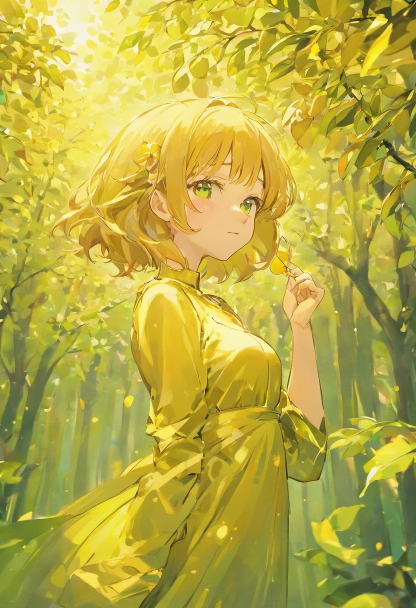 A green apple tree,(((It's all golden apples))),Medium range,Super meticulous,Masterpieces,hyper qualit,Soft lighting,Sony SLR lens,Ultra HD details