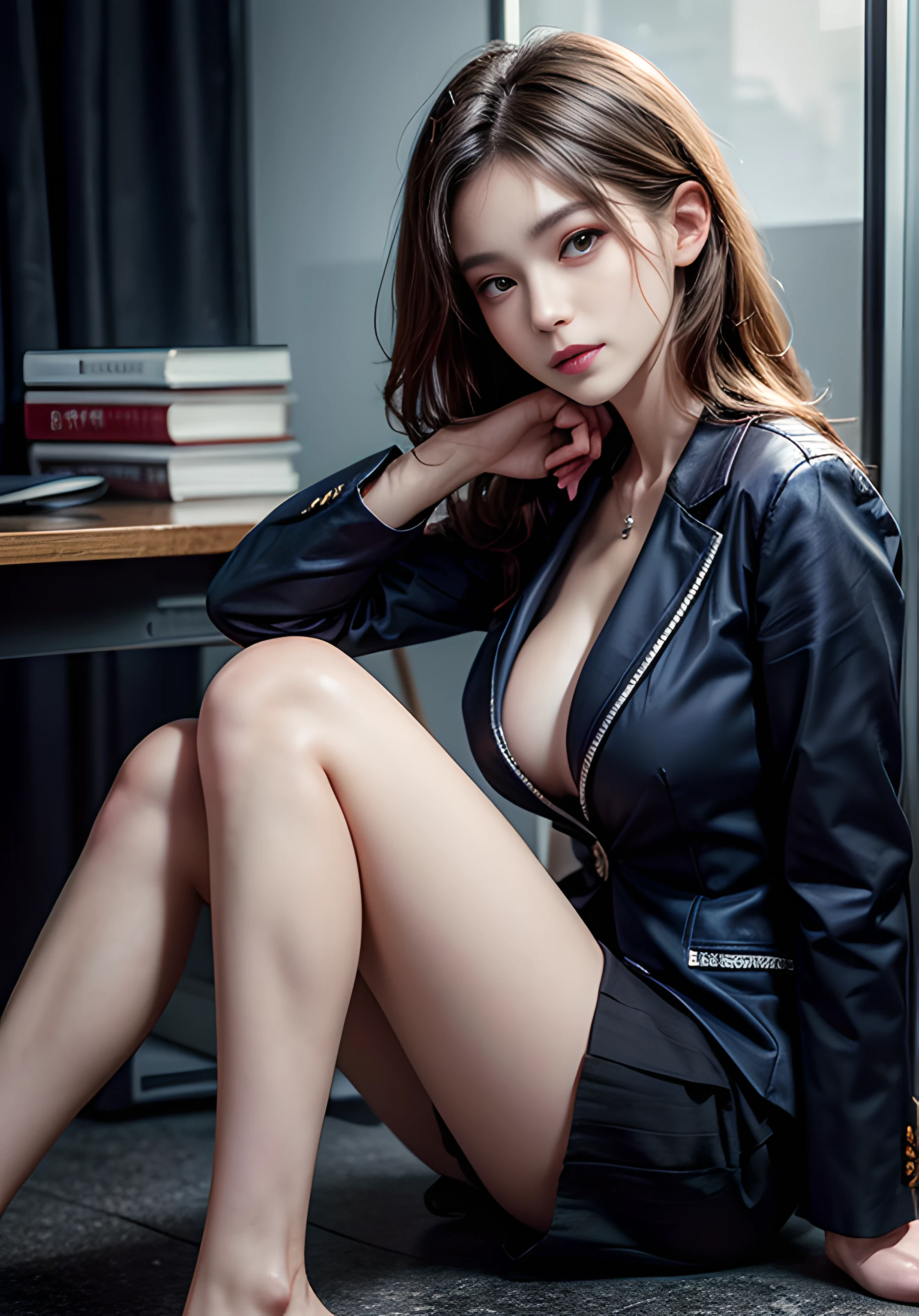 (8K high image quality), (top-quality), (RAW image quality),(masutepiece:1.2), (Realistic), (Photorealistic:1.37), ,largeeyes,long eyelasher,(Live-action realistic style),The Ultimate Face,Photorealistic light and shadow,Clear facial features,milky skin,Fair skin, highdetailskin,Realistic skin details,(Super Detail),Hair length is random,,Best portraits,Shot from a short distance, 1-girl, Cute,Beautiful detailed eyes, beautiful detailed nose, highlydetailed skin,Full body ,(Colossal tits、Breast Abundance,)、(Beautiful face with double eyelids), (Realism: 1.4),((fullbody image)), excellent details, Ultra-high resolution, ,delicate and beautiful face,,Female around 25 years old,(Beautiful Face 1.4),A slender,(Give your audience a natural smile),Medium Hair,(Office Lady Uniform,jaket,skirt by the),very clean bare feet,(In the city),((Wearing a suit directly naked)),(No bra、No blouse),walking towards the viewer,Do not close the buttons on the jacket,I don't wear anything except the office lady uniform