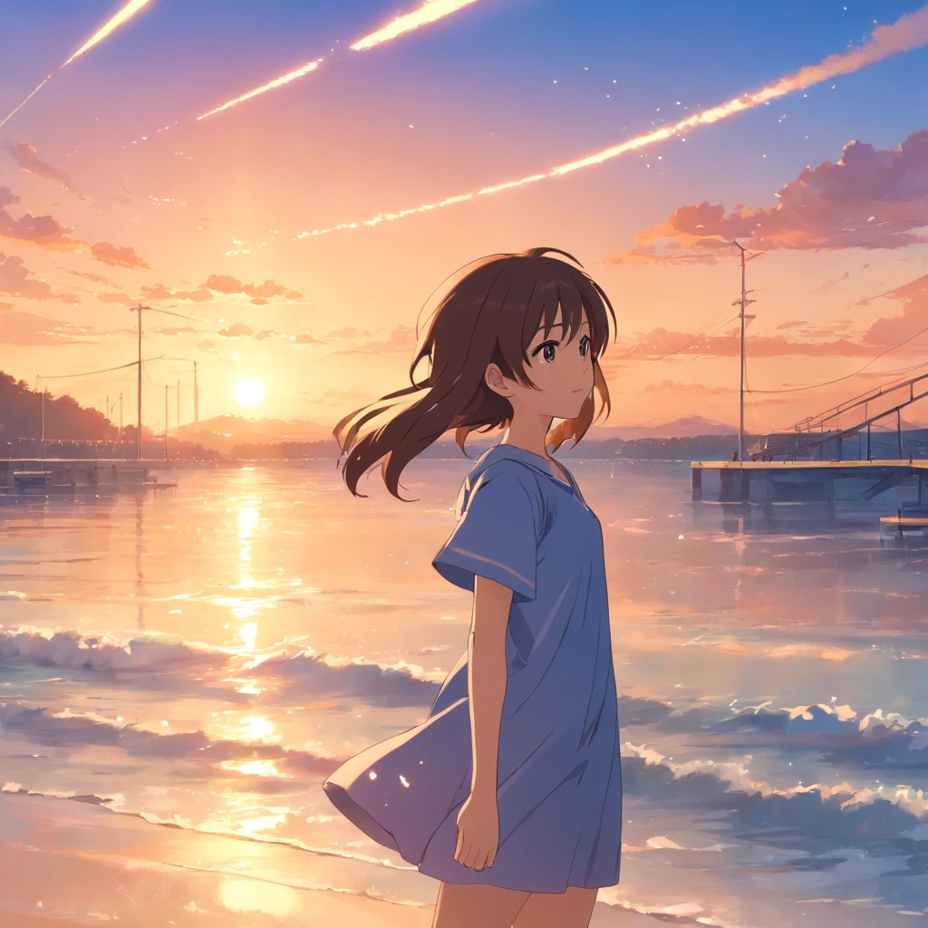 tmasterpiece，melhor qualidade，cinematic Film still from，1st grade，Garoto da nuvem，cabelos de cor preta，segurando uma bola de basquete，clivagem em close-up，brilhantemente，alegria，warm and gentle lighting，the sunset，（Spark of Light：0.7）