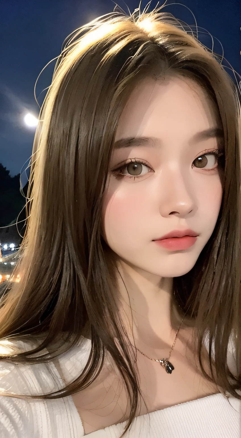 Tabletop, Highest quality, shape, Very detailed, High resolution, 8k wallpaper, Perfect dynamic composition, Ultra detailed face, Natural Lip , Cleavage, whole body, The eyelashes on both eyes are equal and beautiful., Selfie, looking at the camera, Fireworks venue, night, (whole body, naked)