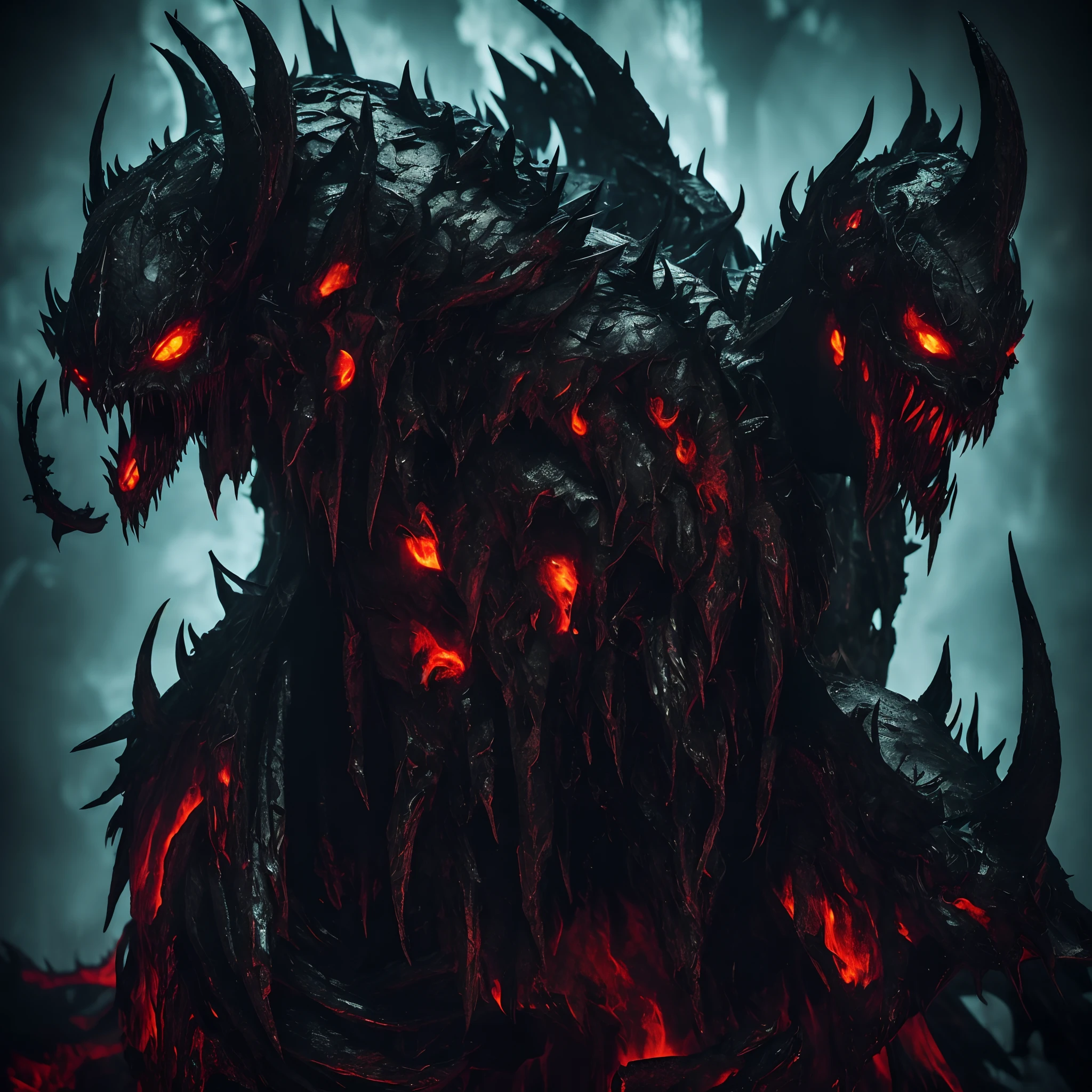 The demon of unending terror is a monstrous amalgamation of nightmare and malevolence, a sight that strikes mortal hearts with paralyzing dread. Its form defies mortal comprehension, a writhing mass of shadow and sulfurous mist that seems to shift and contort in a constant dance of torment.

Its skin, if one could call it such, is a churning abyss of inky blackness, absorbing all light that dares to touch its surface. From this stygian expanse, spectral tendrils unfurl, reaching out with an eerie, bone-chilling coldness that freezes the very air around it. These tendrils writhe with a sinister intelligence, whispering unspeakable secrets of the void.

The eyes of this demon are twin orbs of searing, malevolent crimson, gleaming like molten lava. Within their fiery depths, one might catch glimpses of realms twisted and contorted by unfathomable horrors, a reflection of the demon's infernal dominion. Their gaze burns with an intensity that sears into the soul, leaving a lingering mark of terror.

Jagged, obsidian horns jut from its skull, curving back in a sinister arc. They seem to pulse with an eerie, eldritch energy, casting twisted shadows upon the demon's nightmarish visage. A maw of serrated fangs yawns wide, dripping with an acrid, corrosive saliva that sizzles and smokes upon contact.

From its back unfurls a pair of vast, tattered wings, reminiscent of the shredded remnants of a once-majestic cloak. Each sinewy membrane bears etchings of ancient, arcane runes that seem to pulse with dark power. When spread, these wings cast a suffocating shroud of darkness, blotting out the light and instilling a suffocating sense of hopelessness.

Every step of this abhorrent creature sends shockwaves through the earth, as if the very ground recoils from its malevolence. Its presence is accompanied by a chorus of anguished wails and unsettling whispers, echoing through the air like a dirge of the damned