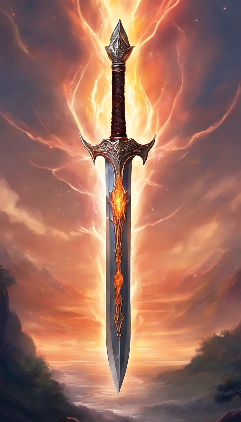 a big legendary sword with lightning coming out of it fiery details