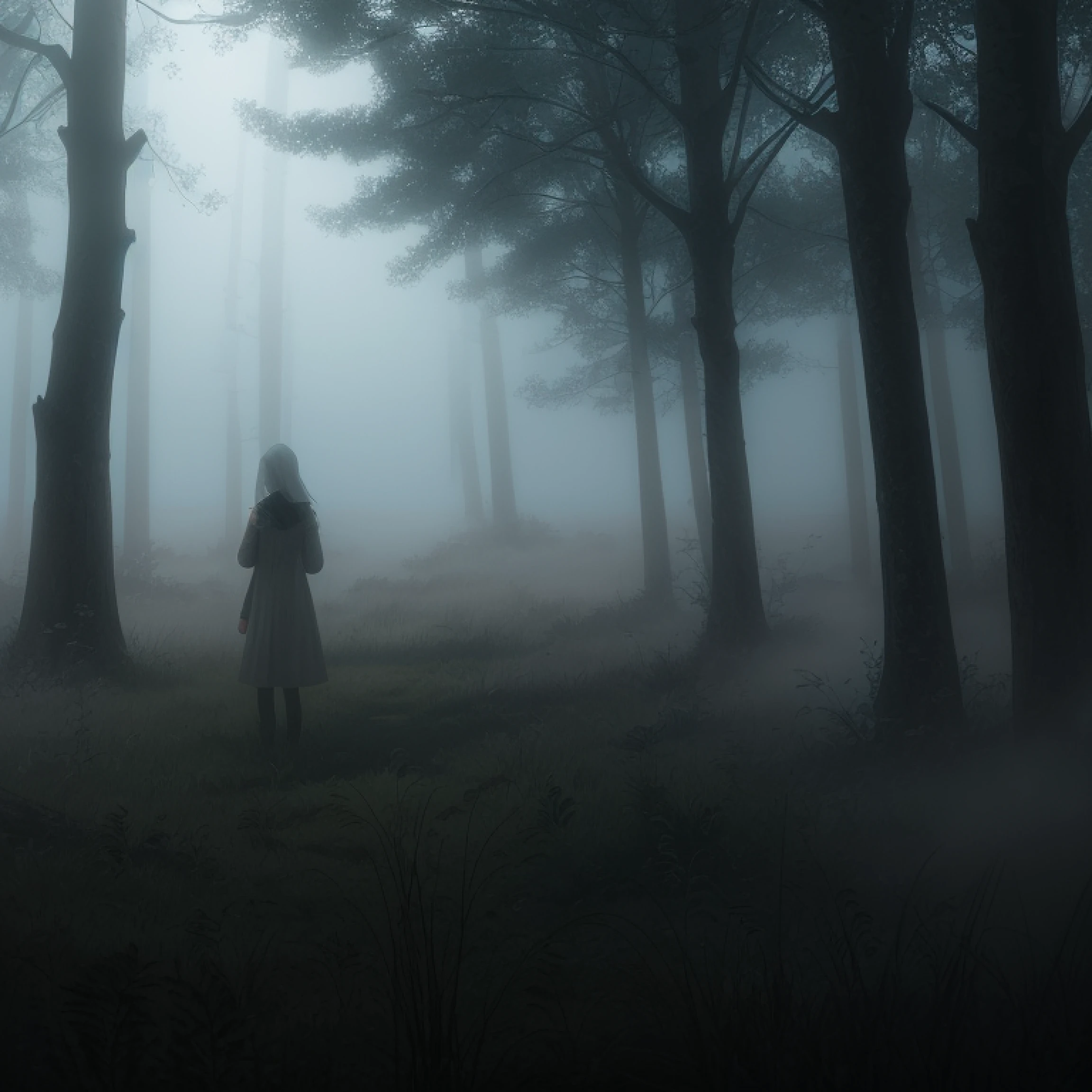 best quality, ultra-detailed, photorealistic,
Mist in the Woods, (dense fog:1.5), (girl ghost:1.2),
an extremely delicate and beautiful,
depth of field, professional lighting,