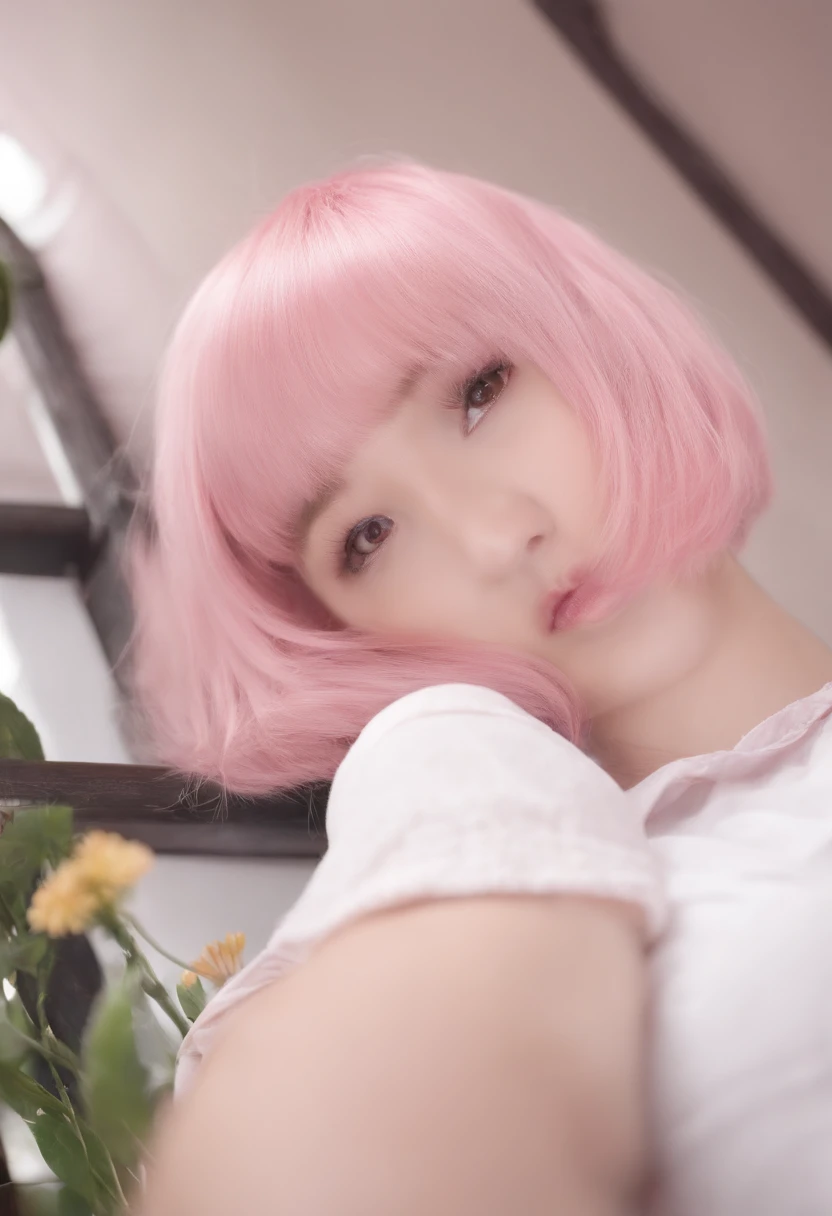female pervert　Pink shorthair　High school students　huge tit