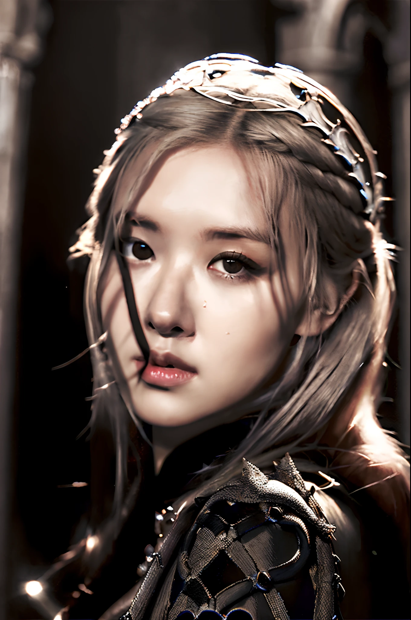 (best quality,4k,8k,highres,masterpiece:1.2),ultra-detailed,(realistic,photorealistic,photo-realistic:1.37), in the Castle, game of thrones, dragon, dark vibes, sword, cool princess, beautiful detailed dragon,beautiful detailed eyes, beautiful detailed lips, extremely detailed eyes and face, blonde hair, beautiful background