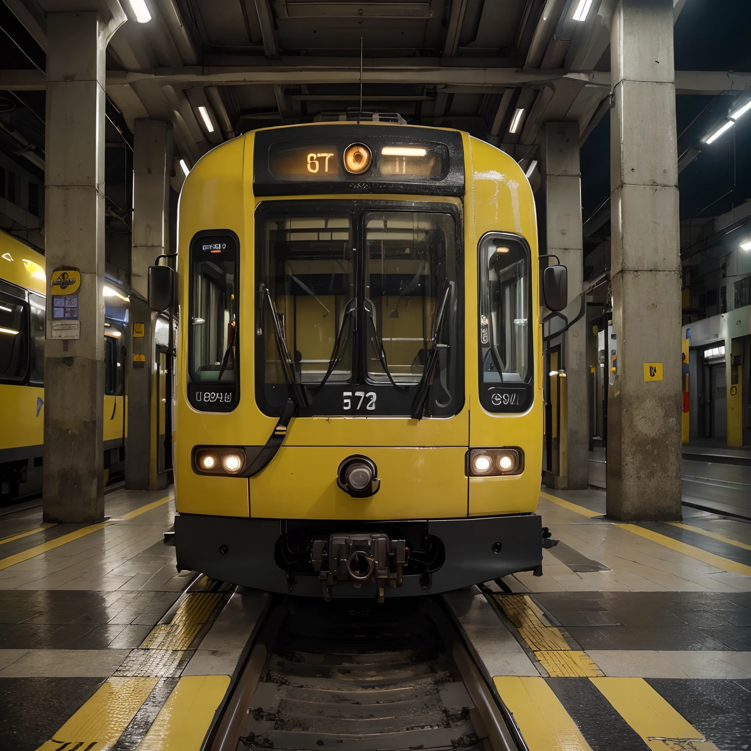 (best quality, highres, ultra-detailed, realistic:1.37), yellow metro train, new Osasco urban train, still on the tracks, photography