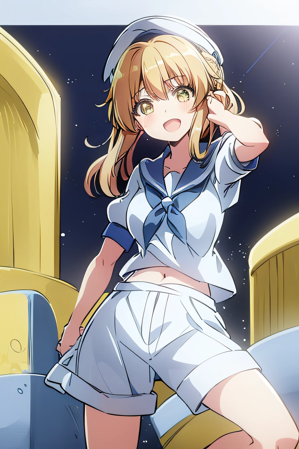 Kitashirakawa Chiyuri, sailor girl, hat, white hat, white sailor hat, blue ribbon, yellow hair, yellow eyes