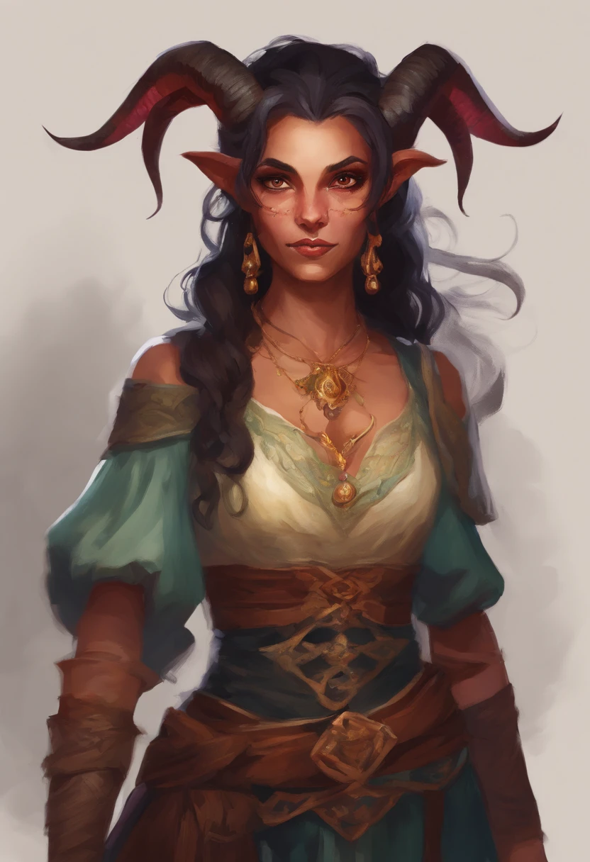 Female tiefling warlock dark hair bright skin