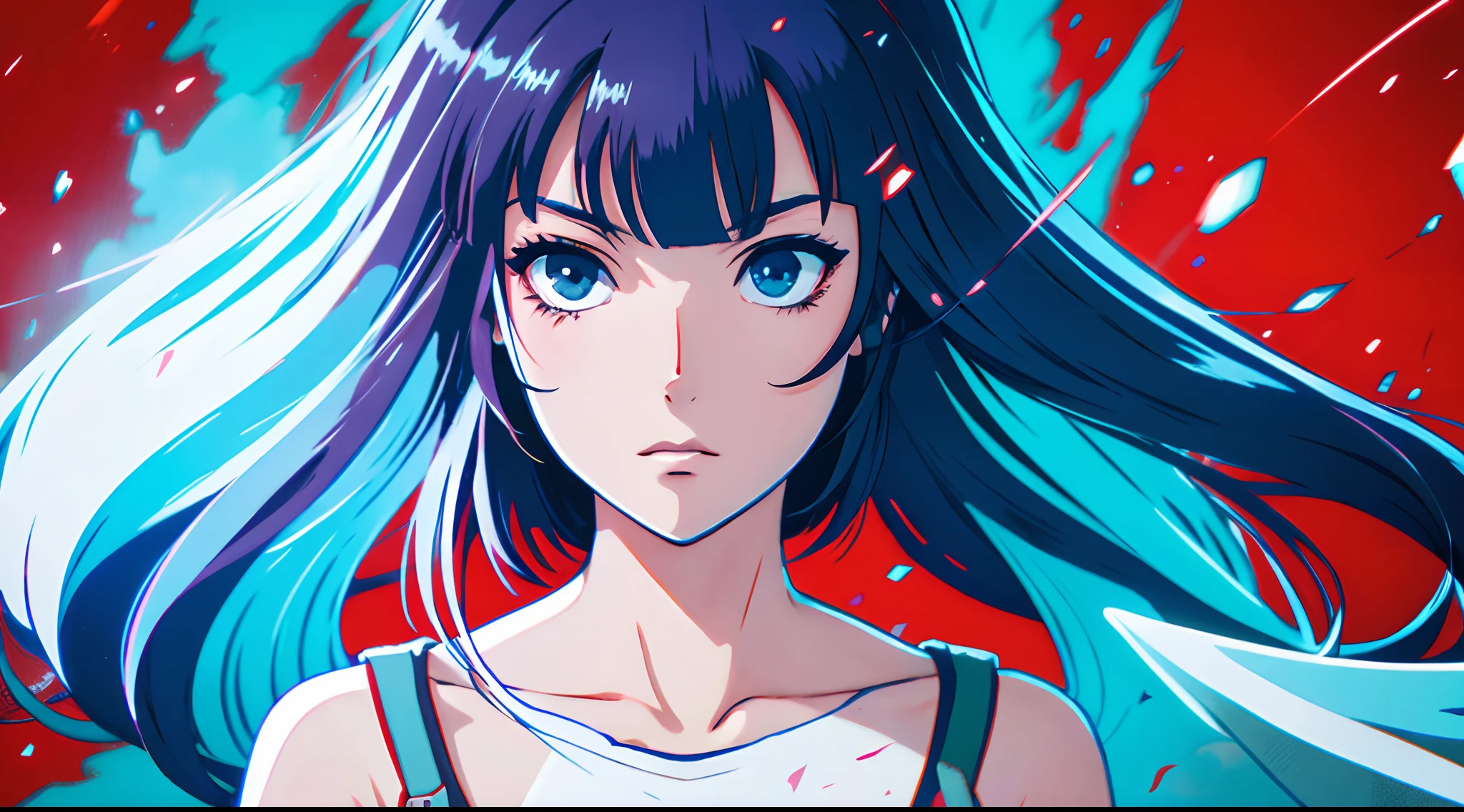 Menina anime com cabelo azul e colete vermelho com olhos azuis, estilo anime 4K, Anime Art Wallpaper 8K, arte de anime digital detalhada, badass anime 8 k, arte de anime digital, Anime Art Wallpaper 4K, Anime Art Wallpaper 4K, arte digital estilo anime, Papel de parede anime 4k, estilo anime. 8k, 4k anime wallpapers, Anime Wallpaper 4k