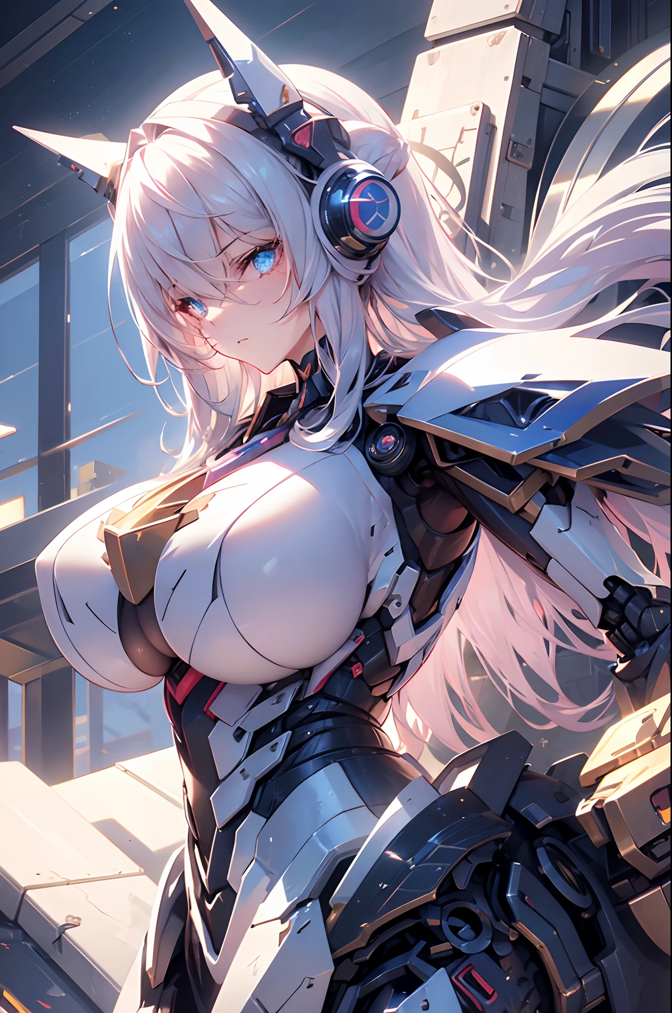 ((tmasterpiece,best qualtiy)),Large mechanical robot structure,1girll,mecha-girl,sliver long hair,Delicate facial features,huge tit,open chest,,long leges,Detailed pubic hair,