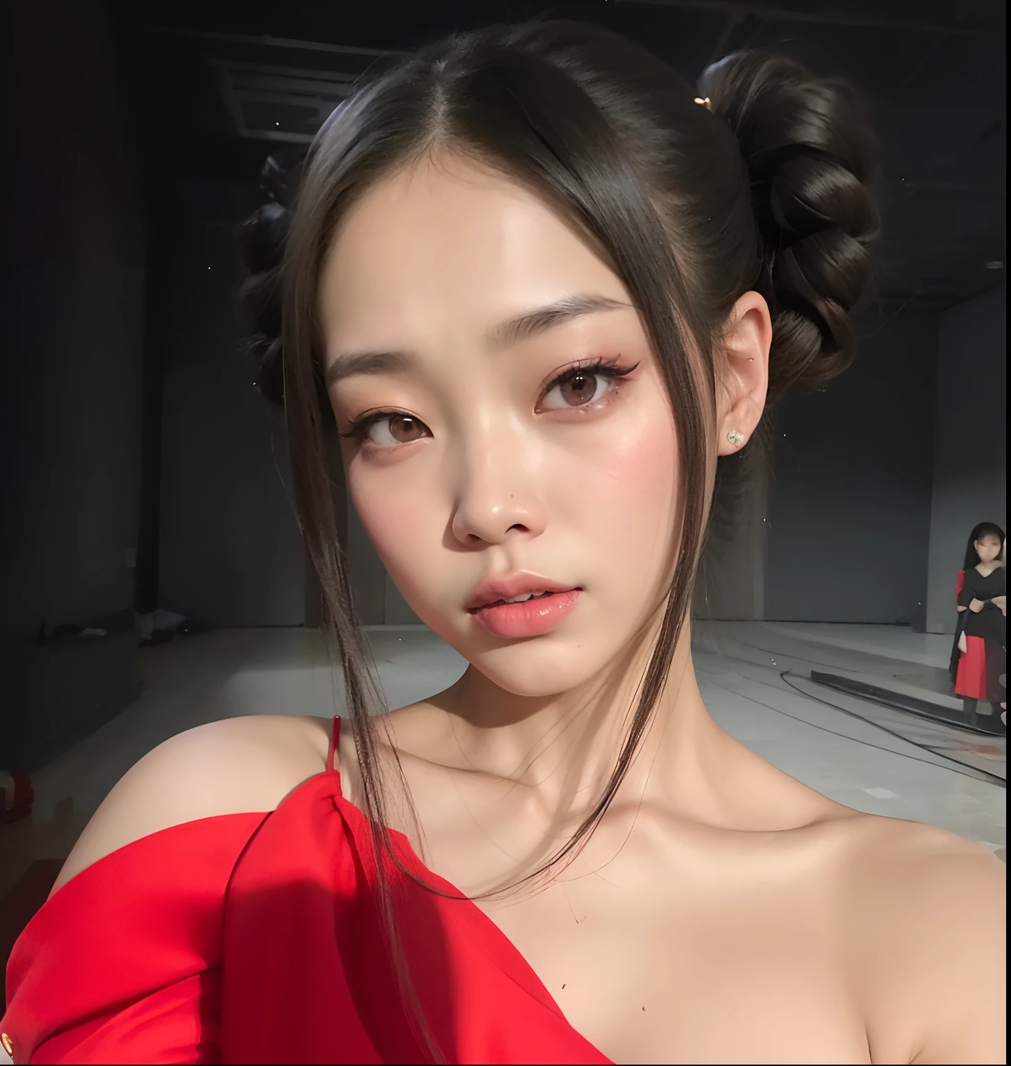Arafed asian woman in a red dress standing in a room, Blackpink Jennie, Toma la zona, Sha Xi, Yoshitomo Nara, Gemma Chen, Wenfei Ye, Lulu Chen, Xintong Chen, peinado de coletas, Sun Yunjoo, Jossi de Blackpink, Minchen Shen, Gongbi, Peinado twintails