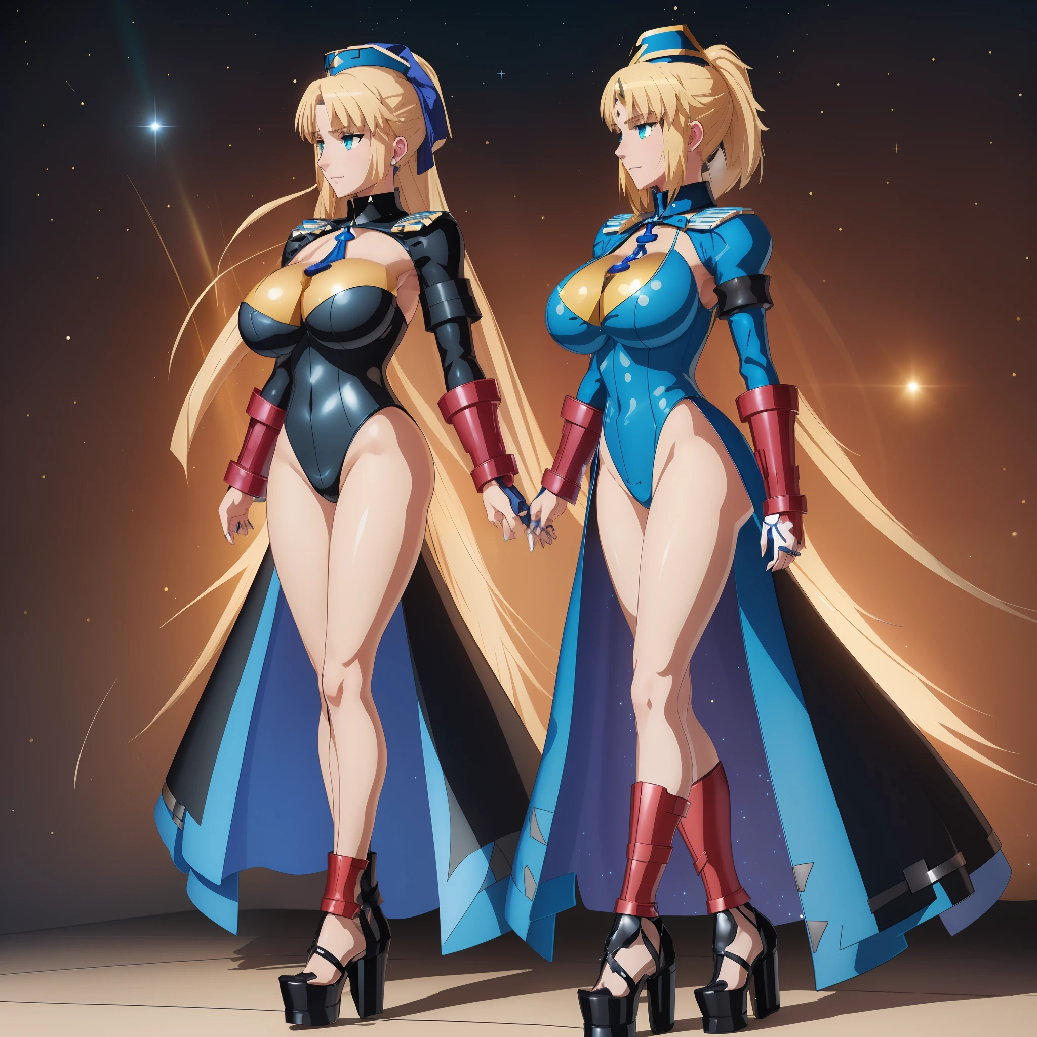 ufotable screen cap, fgo sprite, artoria pendragon 
(platform_heels:1.5), saluting, (dollsuit:1.5), (collar:1.4)
Blonde hair, green eyes, Very Long Hair, ponytail, 
1girl,Beautiful Finger,Beautiful long legs,Beautiful body,Beautiful Nose,Beautiful character design, perfect eyes, perfect face,expressive eyes, 1girl
looking at viewer,(full_body),(Focus on her face),
official art,extremely detailed CG unity 8k wallpaper, perfect lighting,Colorful,shiny skin, 
(masterpiece:1.0),(best_quality:1.0), ultra high res,4K,ultra-detailed, 
photography, 8K, HDR, highres, absurdres:1.2, Kodak portra 400, film grain, bokeh:1.2, lens flare, (vibrant_color:1.2)
(Beautiful,huge_Breasts:1.8), (beautiful_face:1.5),(narrow_waist), wide hips,