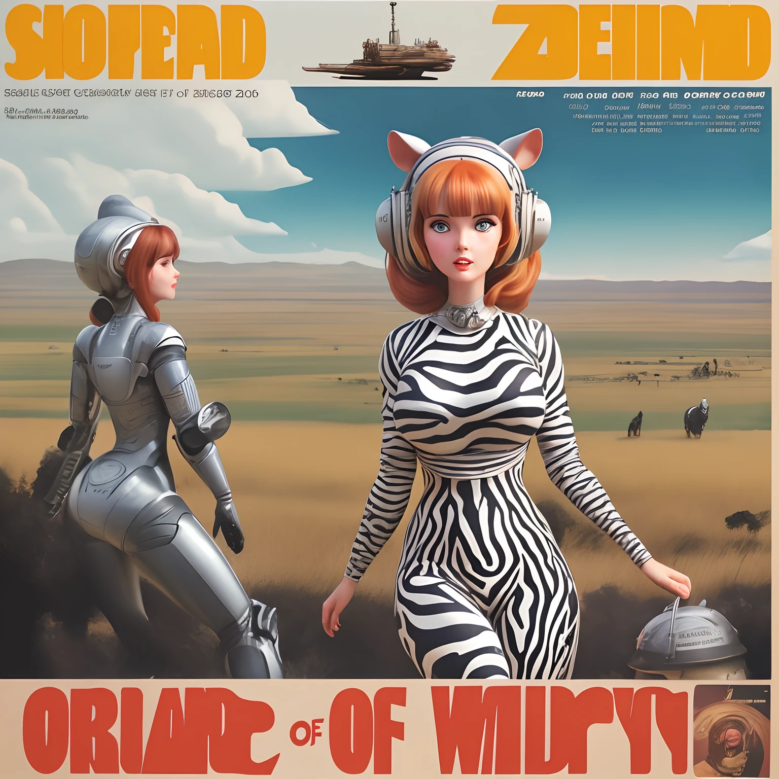 1960’s sci-fi movie poster with title “LAND OF THE ZEBRA WOMEN”. Many striped women