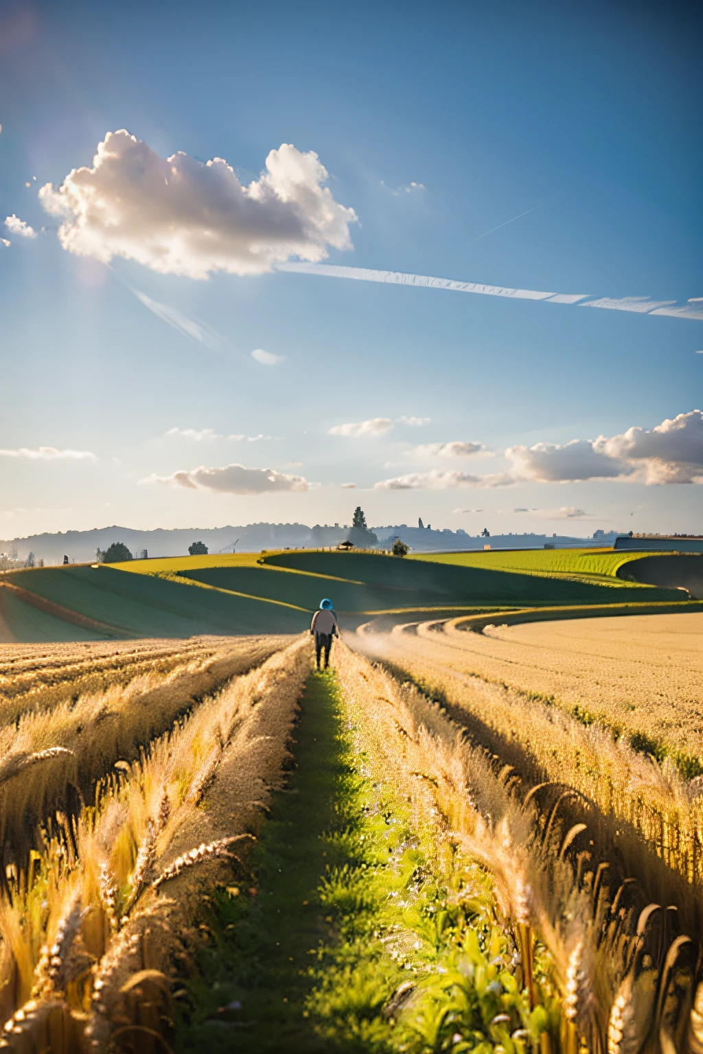 People work in wheat fields,There are a lot of people in the picture,A large number of people