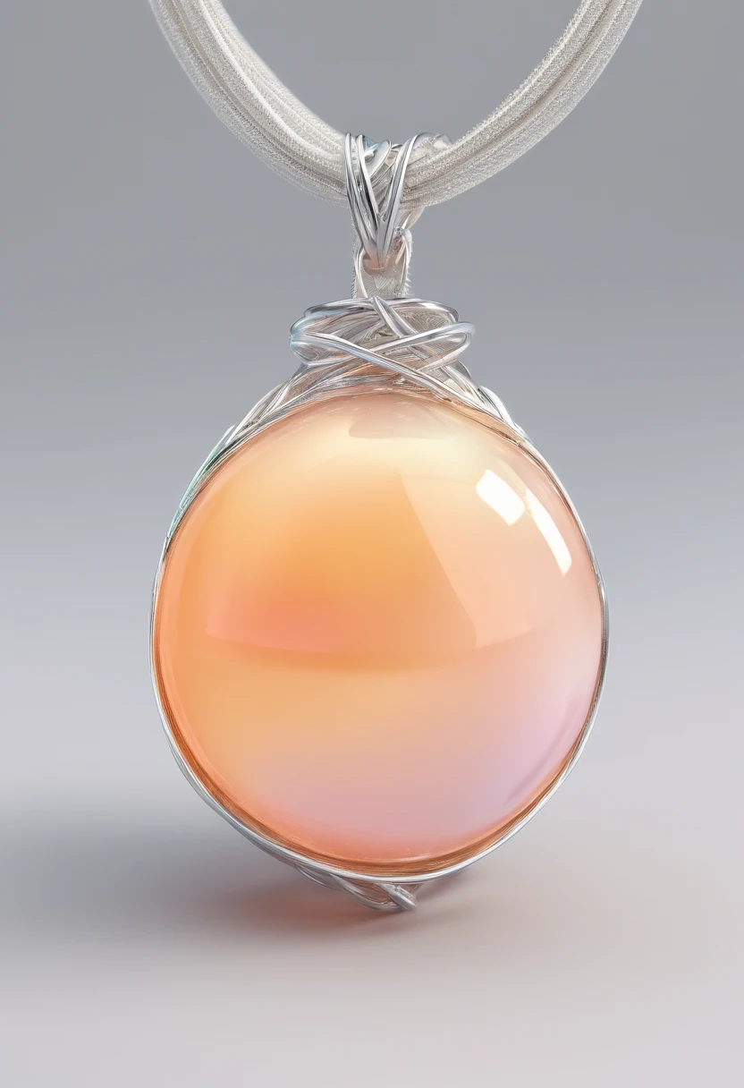 Unique wire-wrapped opal pendant,The color is white and elegant,The glaze is clear and clean,Firm and greasy white,The color is warm and moist as jade,Natural texture effect that creates ice cracks,White isolation leather rope, Award-winning studio photography, Professional color grading, Soft shadows, no contrast, clean sharp focus, focus stacking, Digital photography, 8K,
