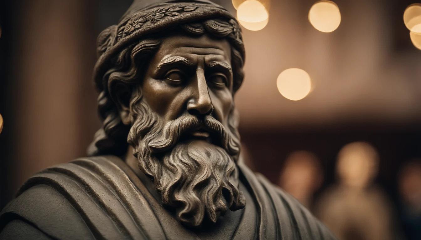 A statue of a sage, stoic man