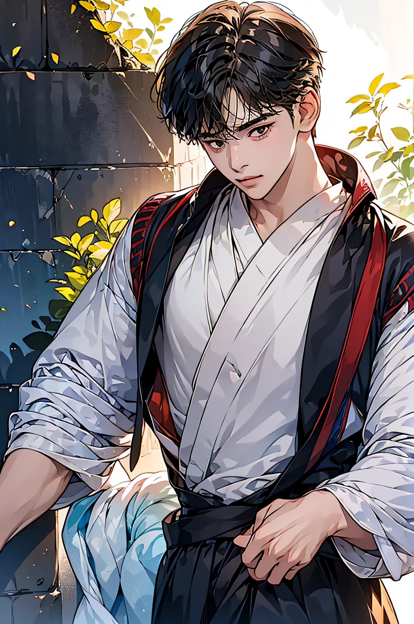 (in 8K、top-quality、masterpiece:1.2)、1 boy、short-haired、Hair short、Brown-skinned、red view、