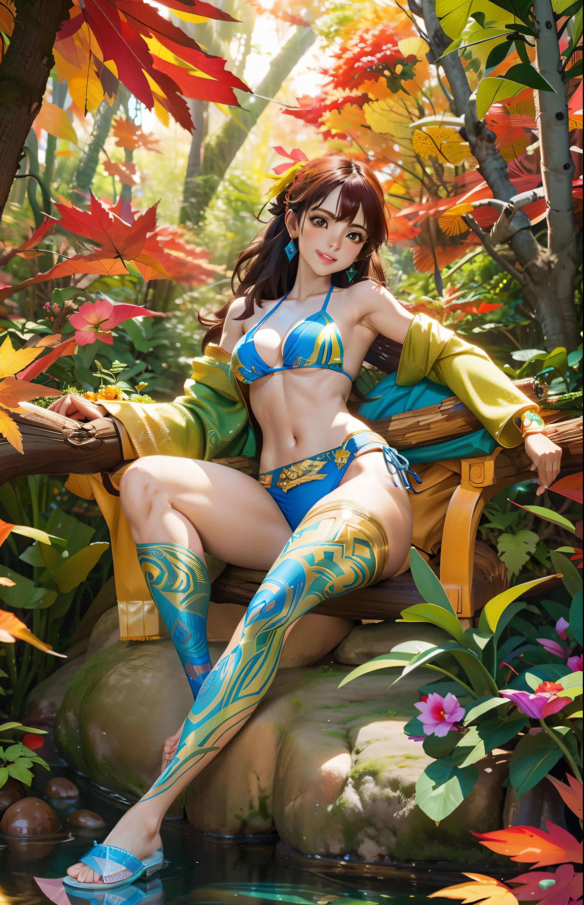 Arafed woman in a bikini sitting on a tree branch in a forest, artgerm extremadamente detallado, por Yang J, WLOP | Artgerm, Estilo Artgerm, WLOP RossDraws, Arte WLOP, Artgerm en ArtStation Pixiv, Modelo IG | Artgerm, Estilo de Artgerm, Artgerm. Inca Amazon Warrior Anime Illustration