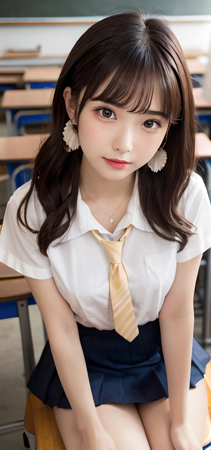 (masutepiece: 1.3), (max resolution: 1.2), (Ultra HDTV: 1.2), cinematric light, Ultra HDTV, (Detailed eyes and skin), (detailed facial features), nffsw, 8K resolution, Sharp Focus: 1.2, Perfect Style, Beautiful face, acurate, Anatomically correct, Highly detailed face and skin texture, Detailed eyes, Brown eyes, Double eyelids, Thin eyebrows, Glitter Eyeliner: 1.2, Natural cheeks, Glossy skin, Fair skin: 1.2, shiny little necklace and earrings, (Glossy lips: 1.4),
break
First-person perspective, Wearing a high school uniform, (Show me your little string panties), (embarrassed:1.2), (blush:1.2), a Innocent and cute girl,
(ponytail in high position, Wavy Hair, bangs flowing diagonally), (multi color hair:1.2), Medium Long Hair,
BREAK
(Full body shot: 1.2), (Focus on legs), ((Very intimate relationships: 1.2)), (medium large breasts:1.2),
(((In the classroom: 1.2)), ((sit on school desk:1.4)),Put your feet on the desk、 (looking down at viewer)), (From directly below:1.2), 、((Beautiful thighs))、Bend your legs、knee high