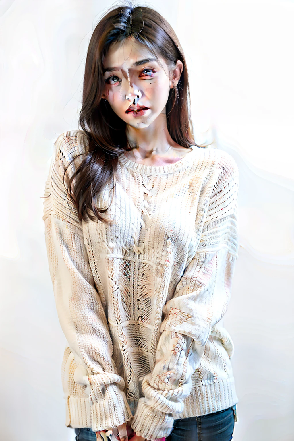 1girl,sweater,white background,