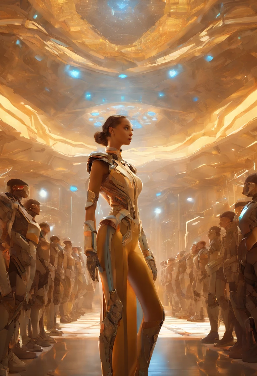 3D rendering of futuristic sci-fi fashion show scene, (Future female model standing in front of the audience:1.37),(Behind her stood Optimus Prime, inspired by the movie《Transformers 3》，droid, Complex details, and extra-long lenses,
Background: fashion show runway, future techwear, micro Chip, Computer, Light, Vast space,,Clear facial features,Game scene graph,a beautiful painting by wlop,comic strip,Intense atmosphere, sober, author：Andrey Remnev,impossible,Fantasy map,Ice Age, Futuristic, Sci-fi, Image from Bradford Young,Enigmatic Atmosphere,Telephoto lens,full bodyesbian,ultra very long shot,Mood lighting, --AR 9:16 --V 5.2--On the lights--Stop 303D rendering of futuristic sci-fi fashion show scene, Future female model standing in front of the audience. Behind her is an oversized transformer, Large mechanical robot, Complex details, and extra-long lenses,
Background: fashion show runway, future techwear, micro Chip, Computer, Light, Vast space,,Clear facial features,Game scene graph,a beautiful painting by wlop,comic strip,Intense atmosphere, sober, author：Andrey Remnev,impossible,Fantasy map,Ice Age, Futuristic, Sci-fi, Image from Bradford Young,Enigmatic Atmosphere,Telephoto lens,full bodyesbian,ultra very long shot,Mood lighting, --AR 9:16 --V 5.2 -- on the lamp -- stop 30