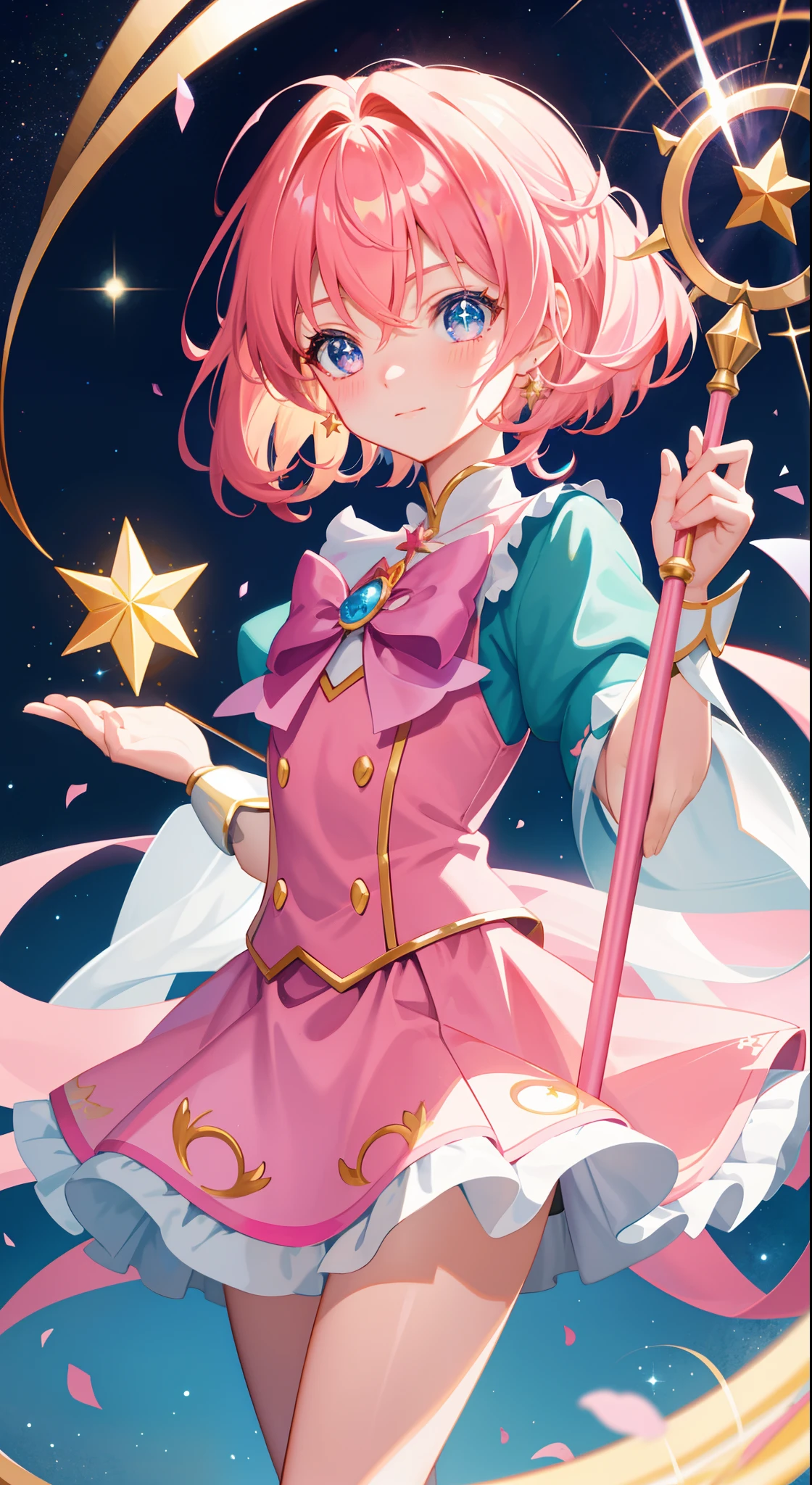k hd,Anime girl with wand and star wand in her hand, portrait of magical girl, sparkling magical girl, magical little girl, cardcaptor sakura, pin on anime, clean and meticulous anime art, magical girl anime mahou shojo, beautiful anime art style, cute anime girl portraits, carrying a magical staff, zerochan art, lovely art style, astral fairy, Soft anime illustration