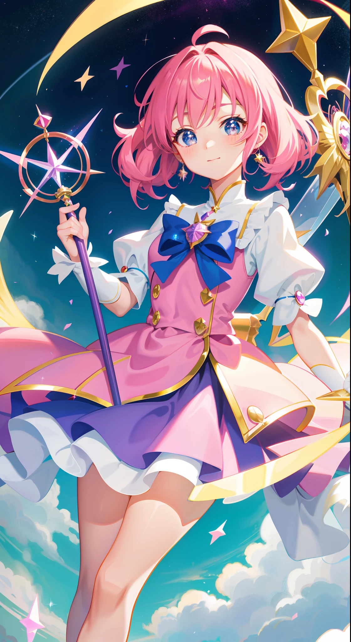 k hd,Anime girl with wand and star wand in her hand, portrait of magical girl, sparkling magical girl, magical little girl, cardcaptor sakura, pin on anime, clean and meticulous anime art, magical girl anime mahou shojo, beautiful anime art style, cute anime girl portraits, carrying a magical staff, zerochan art, lovely art style, astral fairy, Soft anime illustration