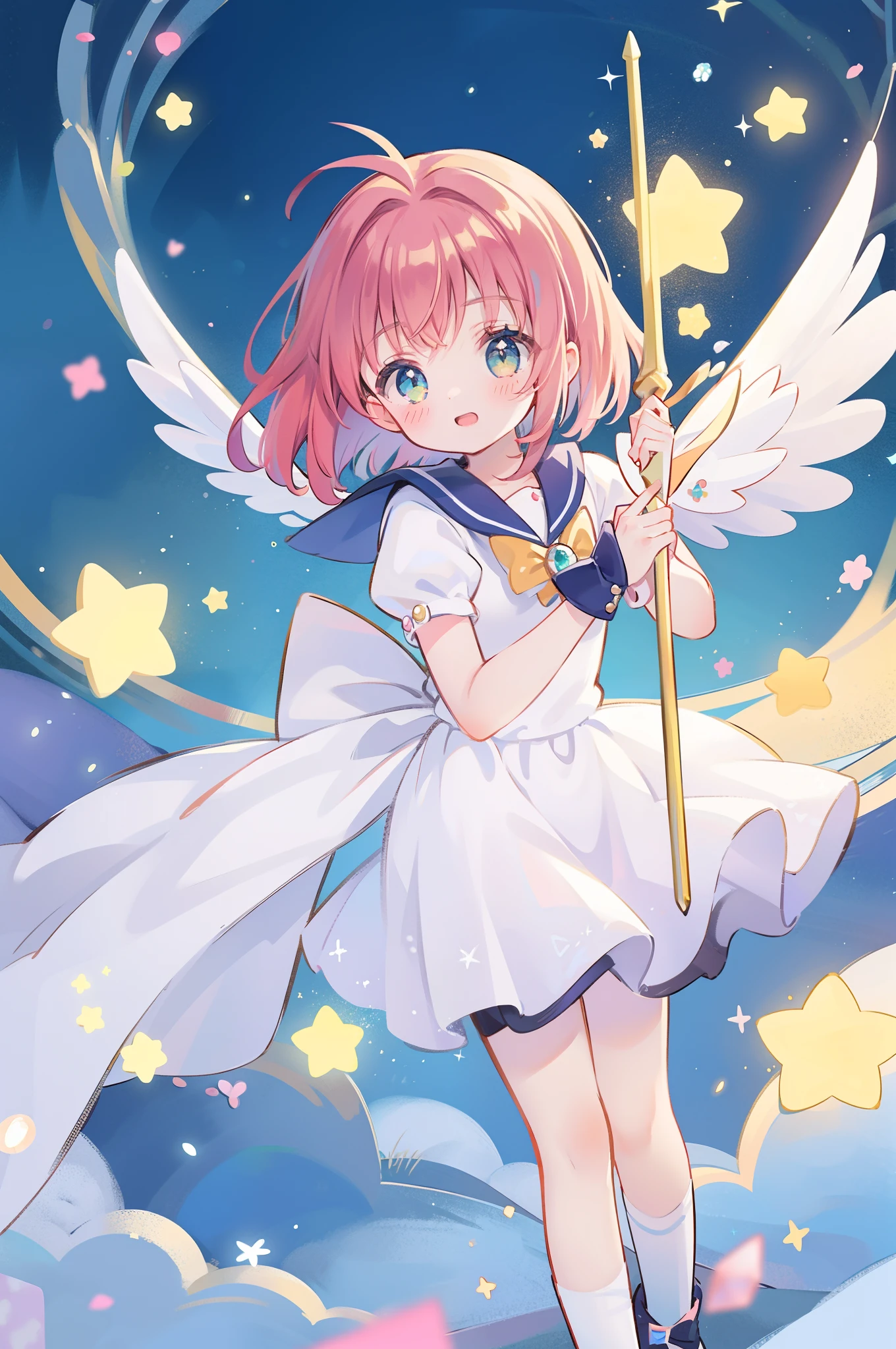 masterpiece, best quality, 1girl, magical girl, detailed magical girl costume, pretty cure, star guardian, Cardcaptor sakura, puella magi madoka magica, sailor moon, colorful gems, crystals, sparkling, bright colors