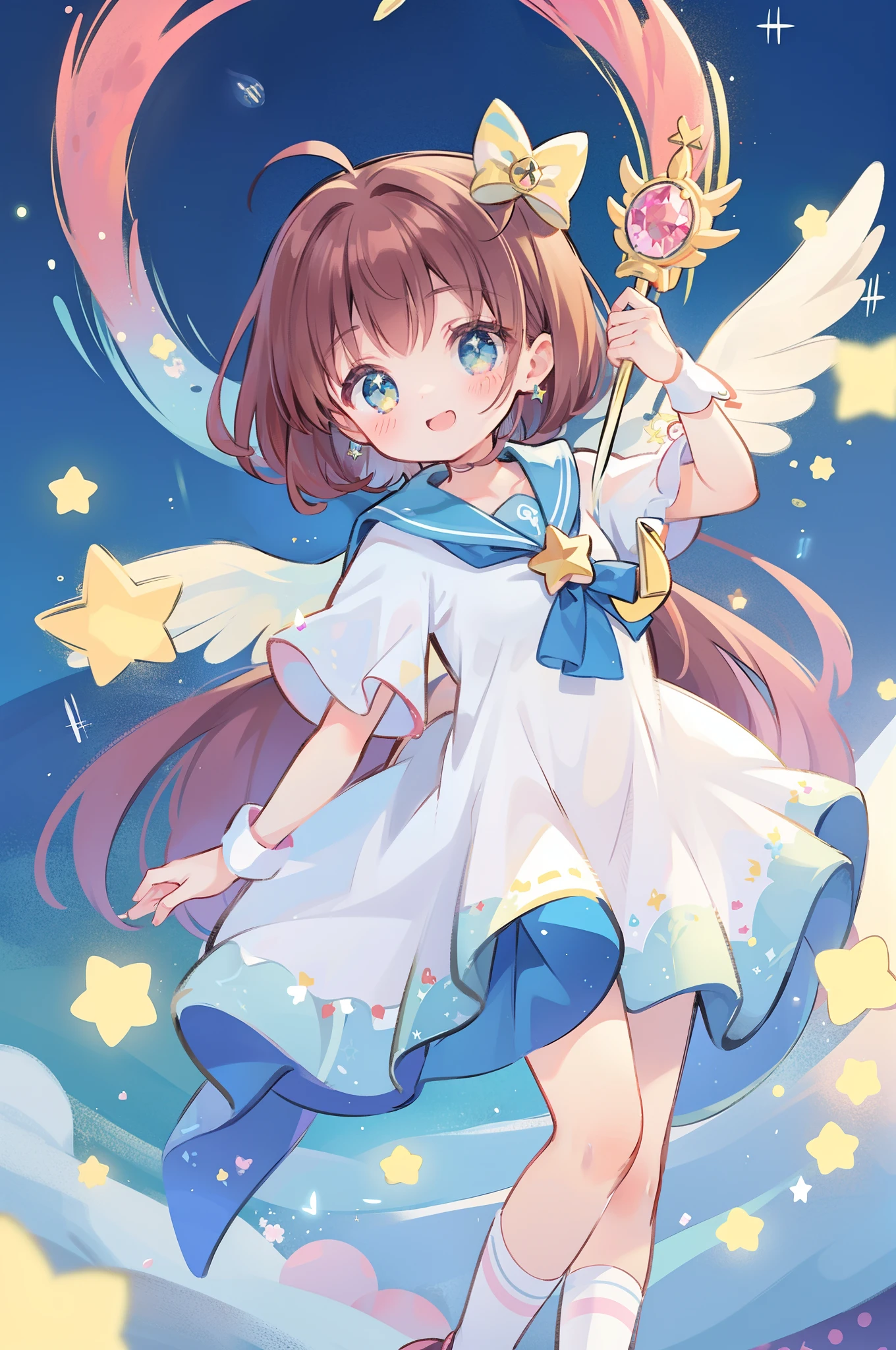 masterpiece, best quality, 1girl, magical girl, detailed magical girl costume, pretty cure, star guardian, Cardcaptor sakura, puella magi madoka magica, sailor moon, colorful gems, crystals, sparkling, bright colors