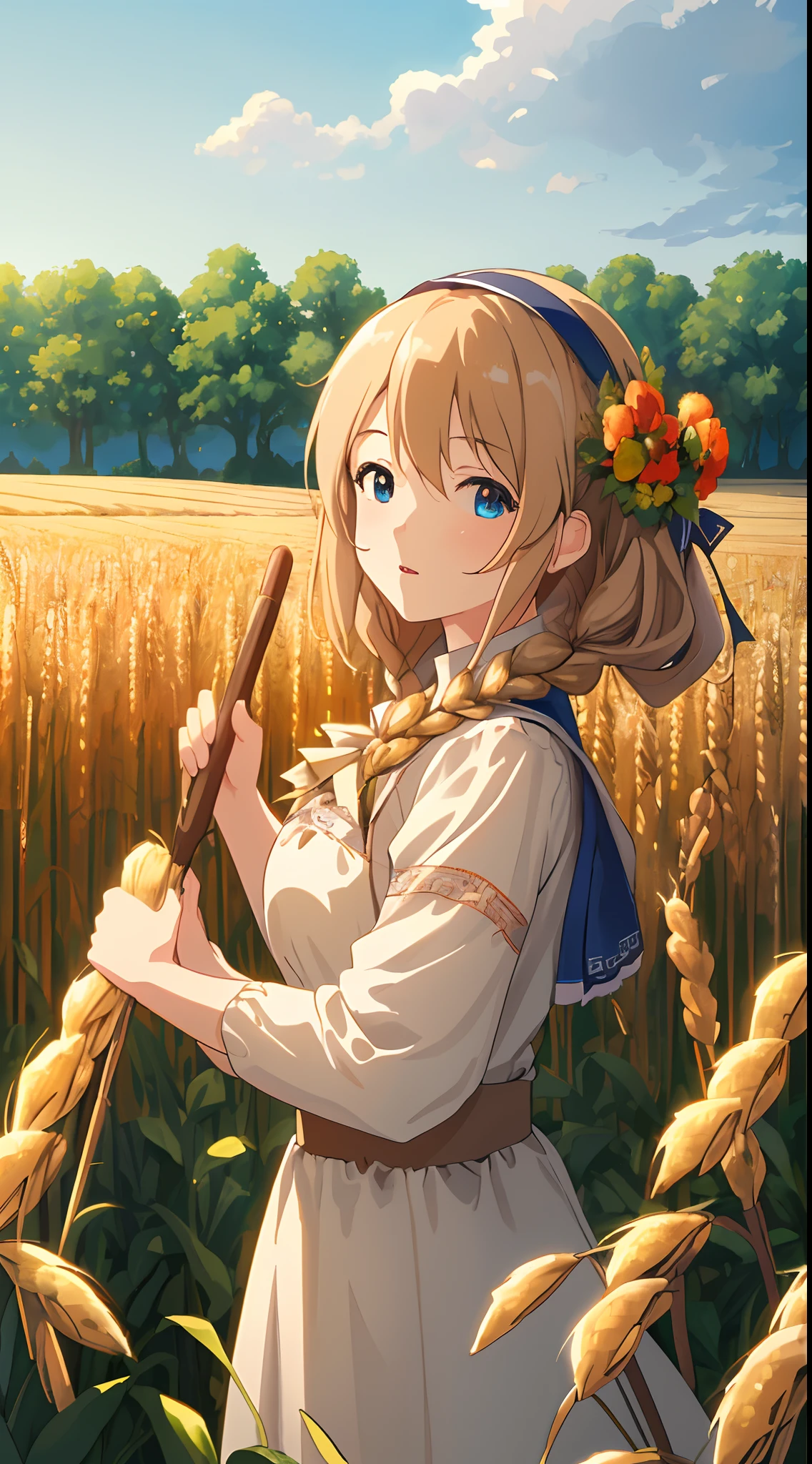 Masterpiece, best quality, (very detailed CG unified 8k wallpaper) (best quality), (best illustration), (best shade) nature harvest wheat, super meticulous , people working in the fields --v6
