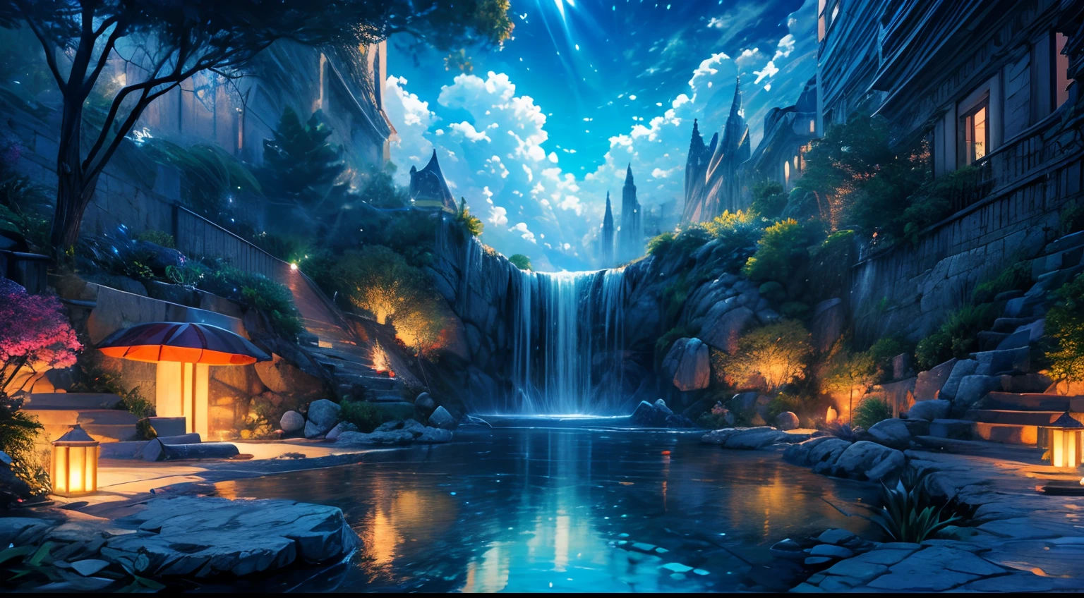 (La mejor calidad,4k,8k,Altas Resoluciones,obra maestra:1.2),ultra detallado,(realista,fotorrealista,fotorrealista:1.37),Island floating in the sky with waterfalls in the void and gardens above the clouds,illustration,Cascadas cristalinas,Surrounding vegetation,Hermosos y exuberantes jardines,luz solar brillante,ethereal atmosphere,colores vibrantes,Suave, Dreamy lighting,Plantas exuberantes y tropicales,Impeccable attention to detail,Serene and peaceful mood,Perspectiva elevada,Vista impresionante