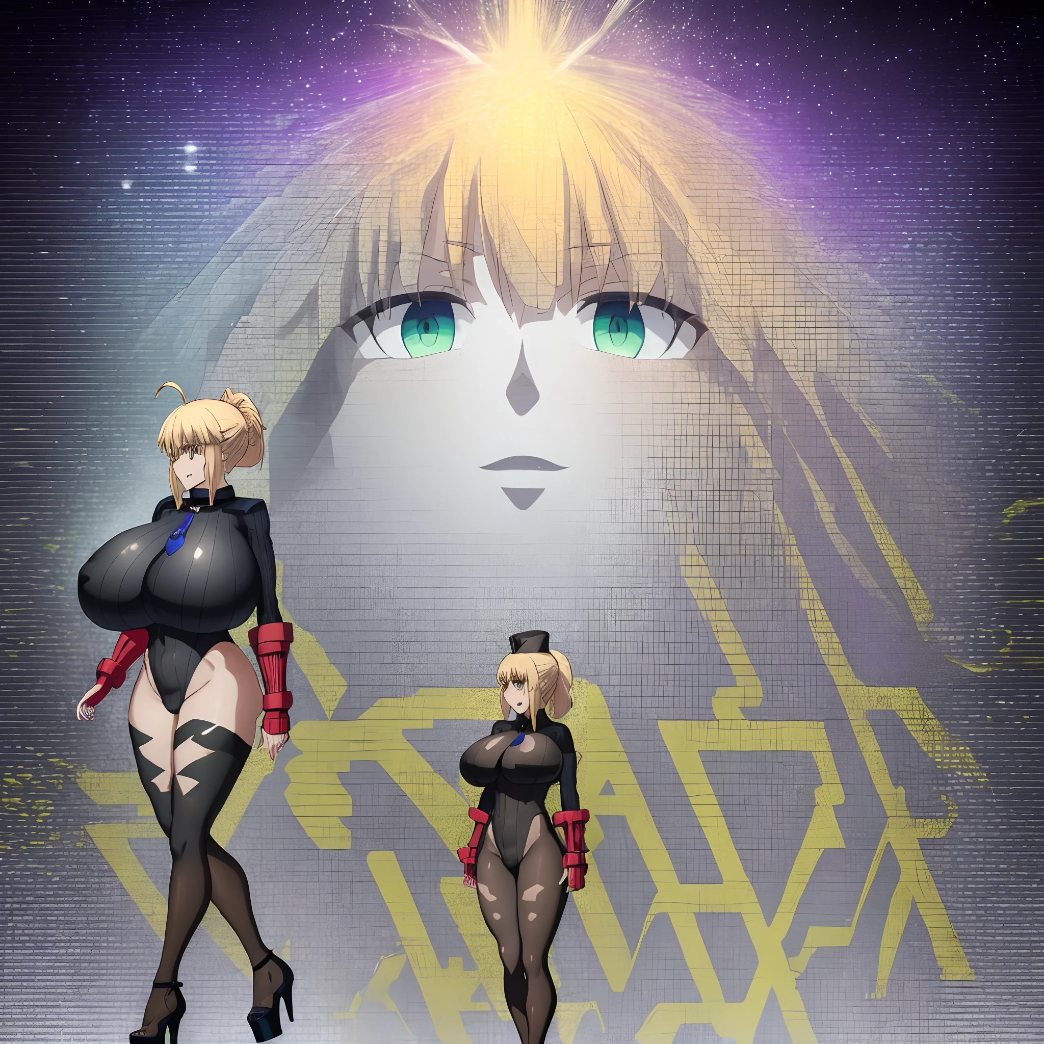 ufotable screen cap, fgo sprite, artoria pendragon
(platform_heels:1.5), saluting, (dollsuit:1.5), (collar:1.4)
Blonde hair, green eyes, Very Long Hair, ponytail,
1girl,Beautiful Finger,Beautiful long legs,Beautiful body,Beautiful Nose,Beautiful character design, perfect eyes, perfect face,expressive eyes, 1girl
looking at viewer,(full_body),(Focus on her face),
official art,extremely detailed CG unity 8k wallpaper, perfect lighting,Colorful,shiny skin,
(masterpiece:1.0),(best_quality:1.0), ultra high res,4K,ultra-detailed,
photography, 8K, HDR, highres, absurdres:1.2, Kodak portra 400, film grain, bokeh:1.2, lens flare, (vibrant_color:1.2)
(Beautiful,huge_Breasts:1.8), (beautiful_face:1.5),(narrow_waist), wide hips,