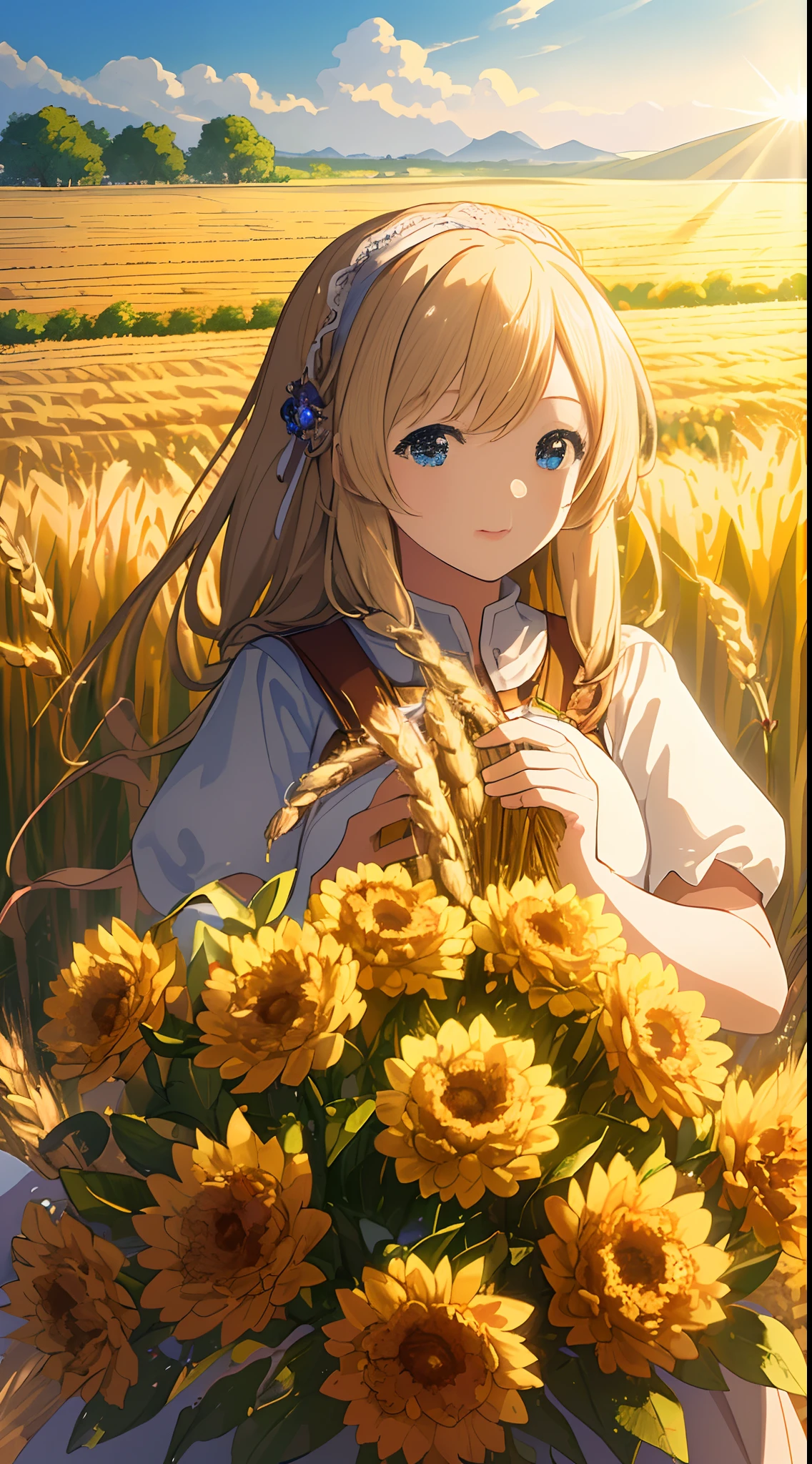 Masterpiece, best quality, (very detailed CG unified 8k wallpaper) (best quality), (best illustration), (best shade) nature harvest wheat, super meticulous , people working in the fields --v6