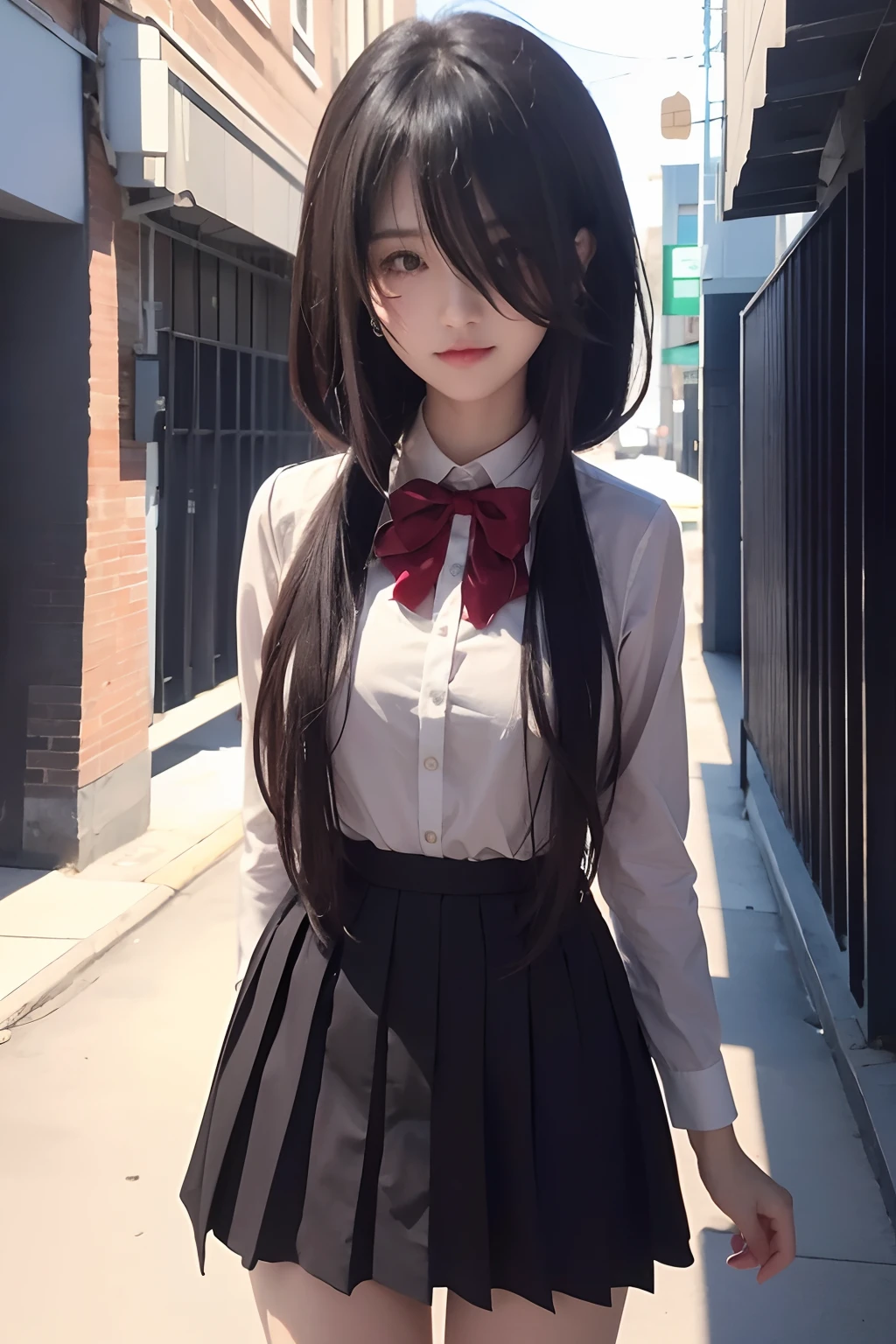 beautiful girl, black hair, red eyes, cute face, Kurumi tokisaki, Realistic