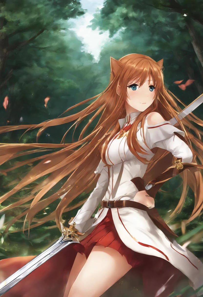 Long brown hair anime girl with sword and sword, asunayuuki, asuna from sao, anime goddess, Photos of Asuna in SAO, Asuka Langley Souryu, Holo is a wolf girl, Asuka Langley, Asuka Langley Souryu, Holo, Asuka Langley Soryu, Anime Girl with Long Hair