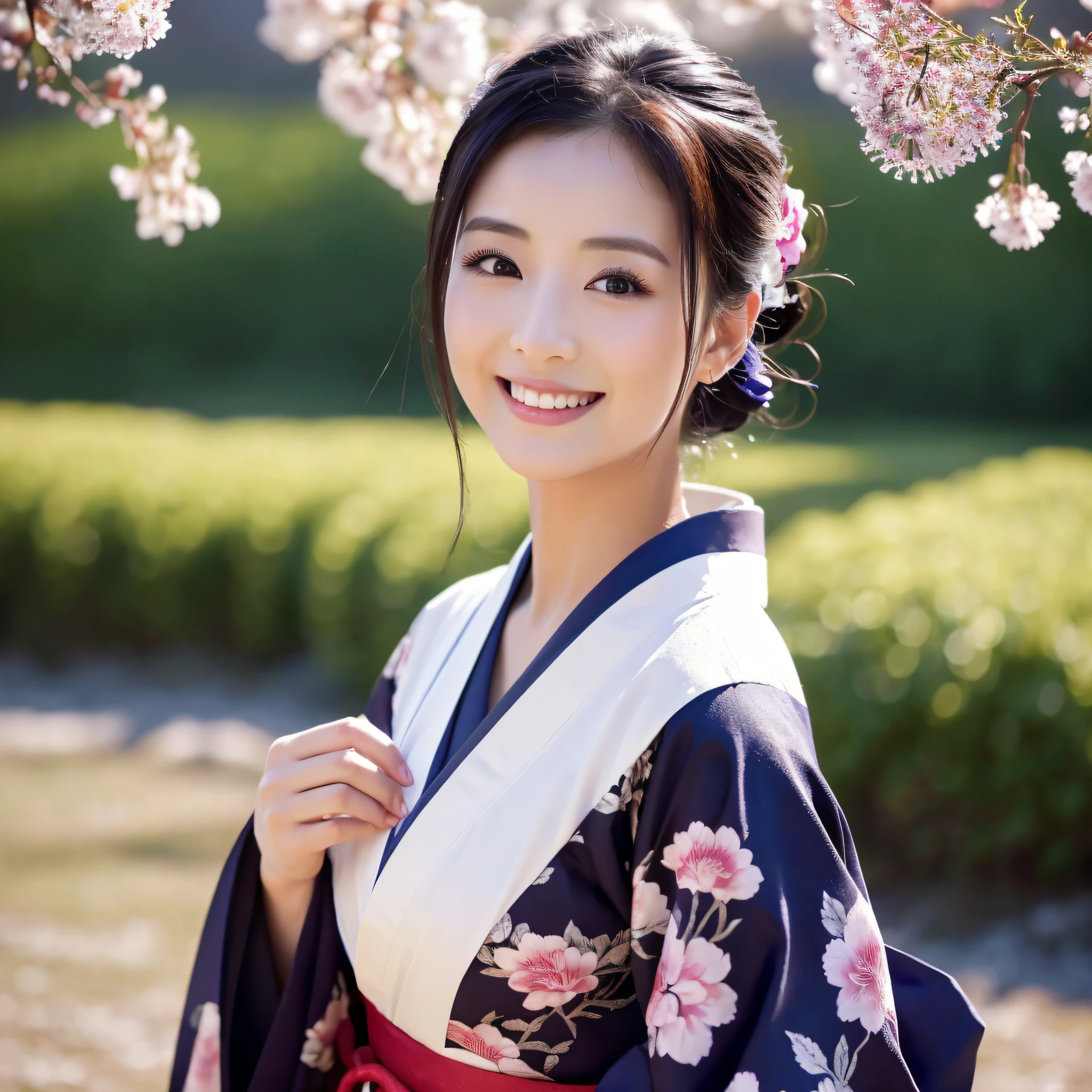 (Super beautiful woman in kimono)、((best qualtiy、8k masterpieces:1.3))、foco nítido:1.2、(ultra beautiful faces:1.0)、(shinny skin:1.0)、photos realistic、A dark-haired、Video Lighting、High-definition eyes and face、Video Lighting、Japanese actressl、from the front side、medium breasts、With a happy smile、Slender Abs Beauty、Whole body、wearing kimonos、In a snowy landscape