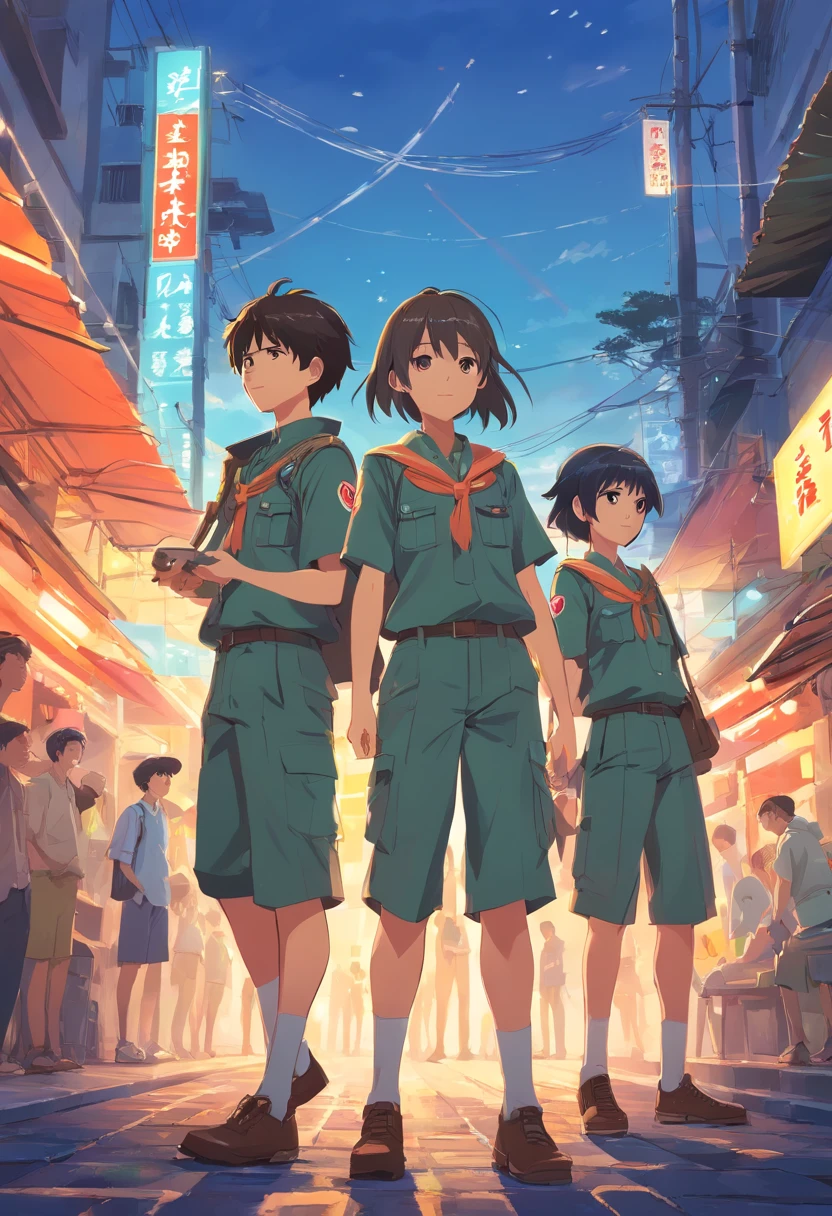 Lie down Lawn Three people One man and two women Inch head male Military training Scorching sun sweating Secondary College students Playground Camouflage clothing China Positive sunshine