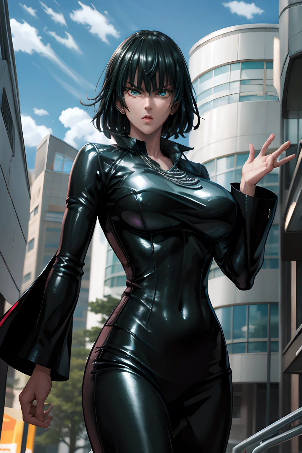 Fubuki, Hermosa mujer cyberpunk con corona, Con armadura estilo Master Chef, sci-fi technology, HDR (High Dymanic Range), Trazado de rayos, muy sexy, cuerpo completo, Pose de batalla