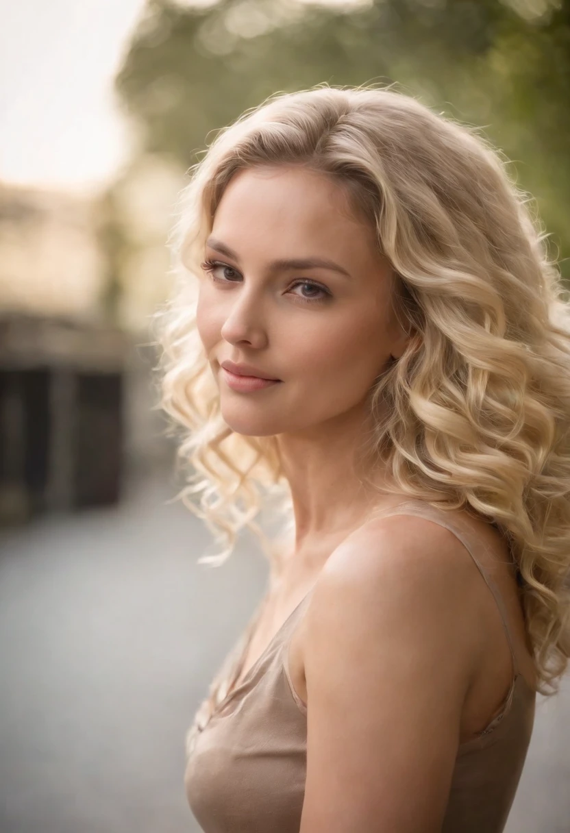 1 sorrindo, Curly blonde hair with black roots, grandes seios nus, sentado com as pernas abertas, calcinha de renda roxa transparente pequena detalhada, Vista do observador de baixo