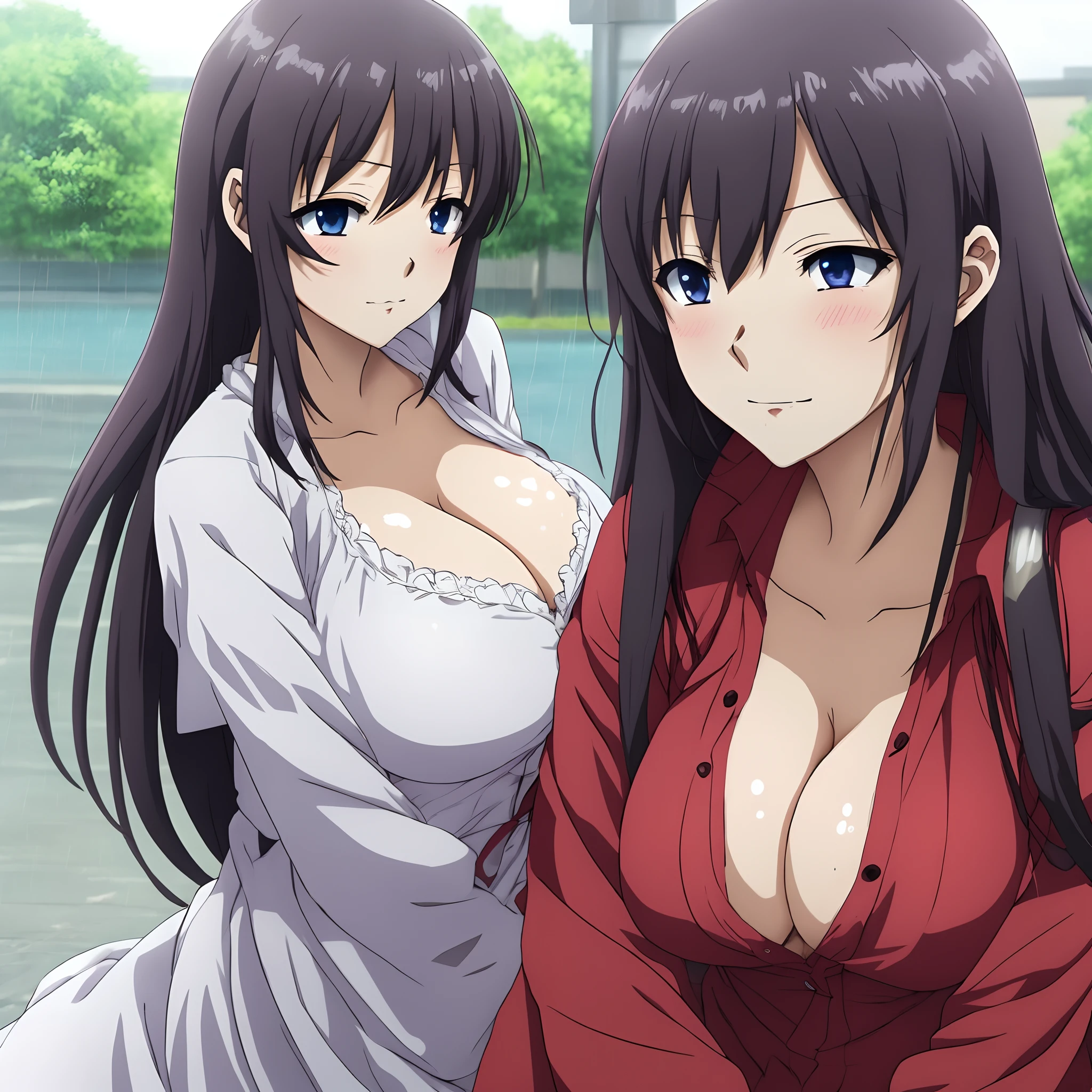 Anime a shoujo big breasts big JK rain wet