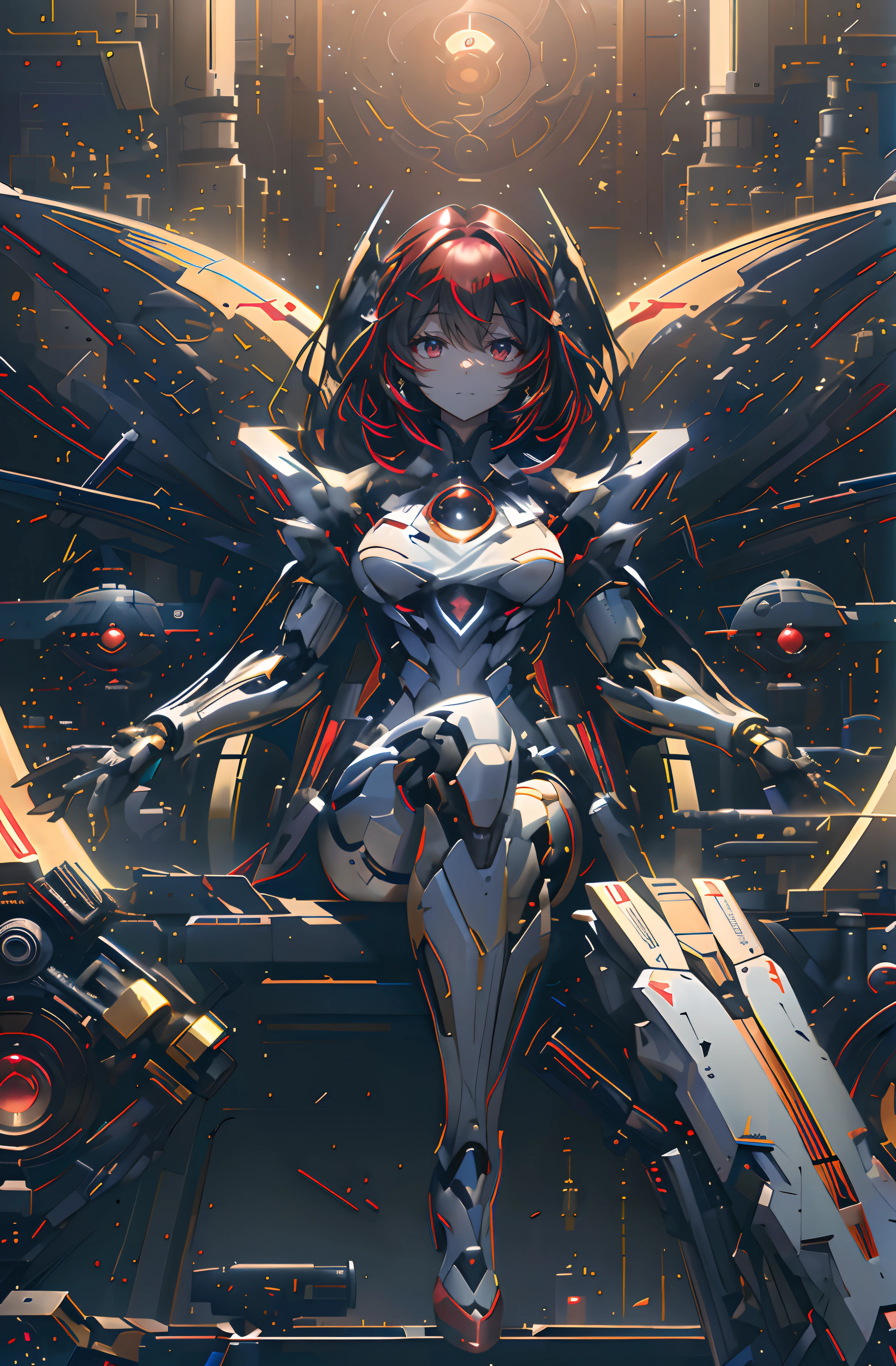 femele、grinning evily、red eyes
