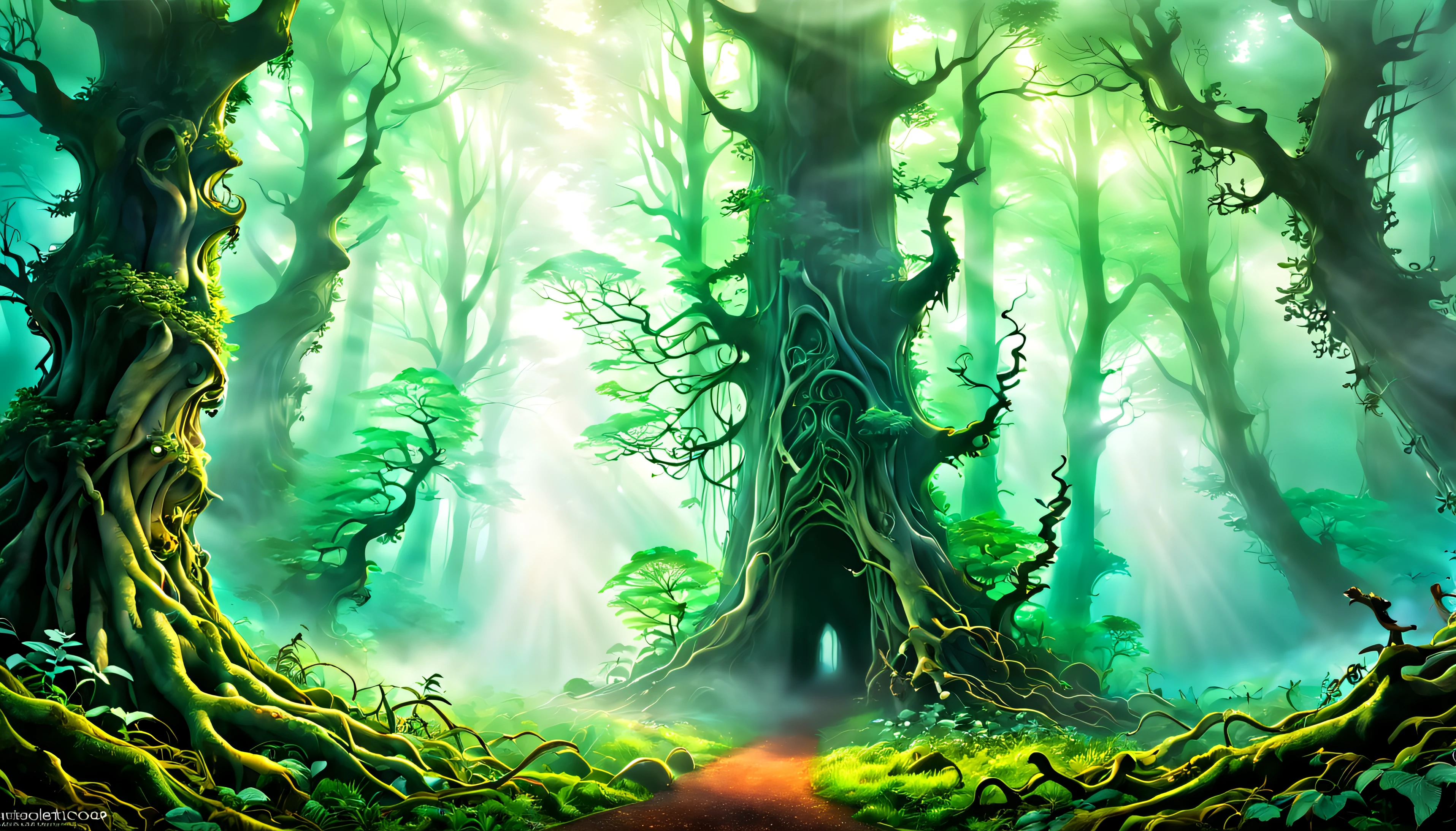 A bewitching forest enveloped in ethereal mist, where the enigma of being lost meets the bliss of ignorance, while the desire to unveil the secrets of this magical realm still lingers within.