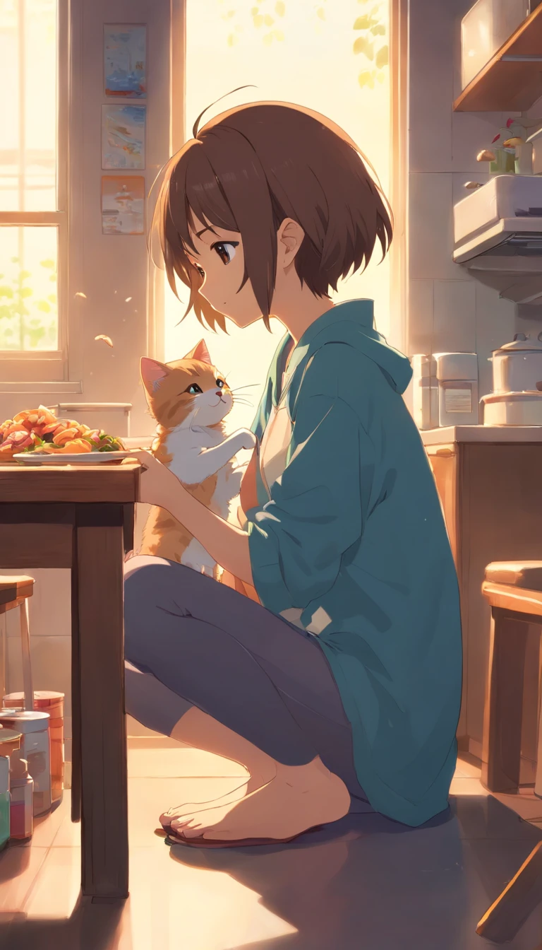 A kitten eats
