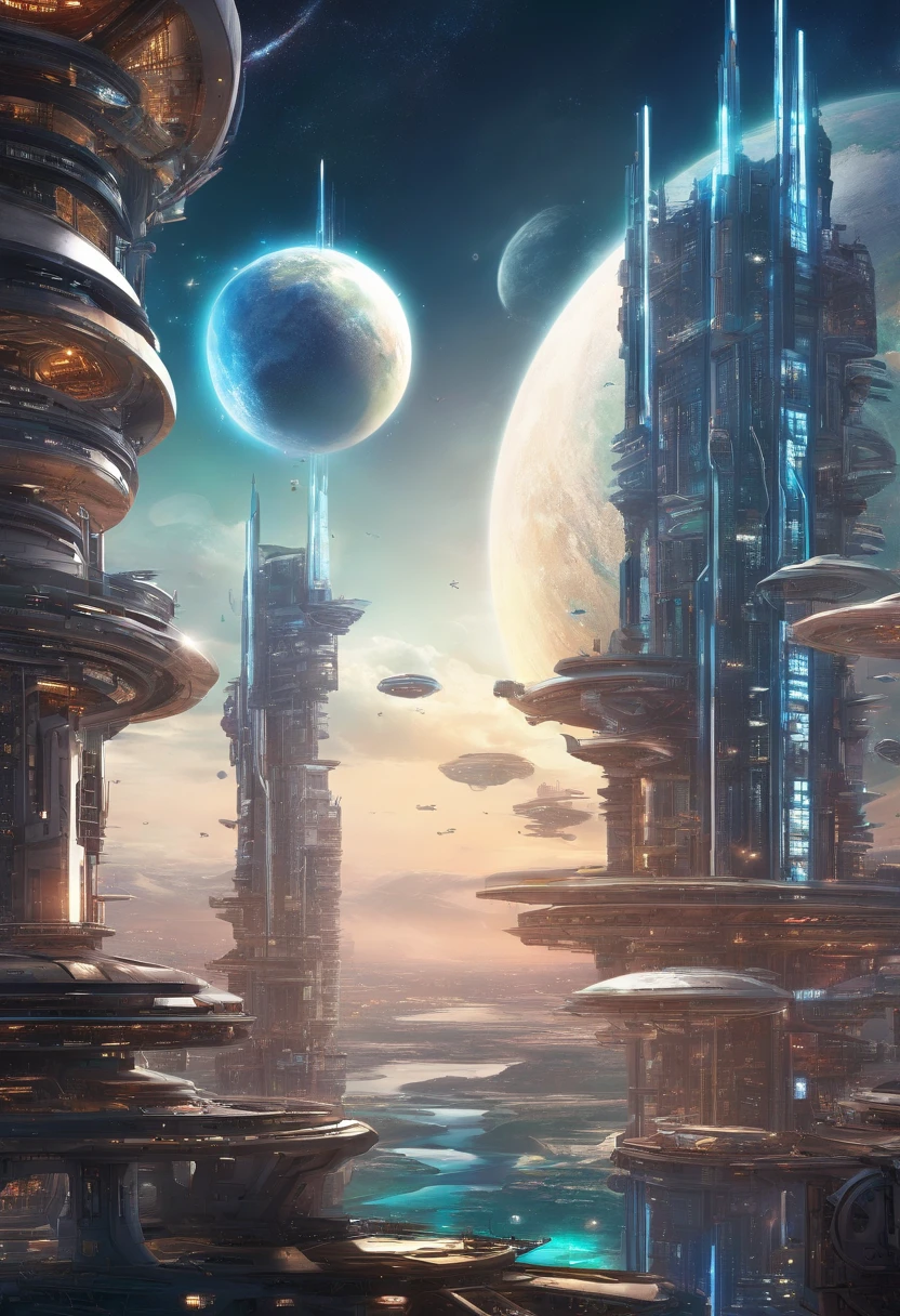 (Best quality,4K,8K,A high resolution,Masterpiece:1.2),Ultra-detailed,(Realistic,Photorealistic,photo-realistic:1.37),Science fiction world,space elevator,Space base epic, beautiful space science fiction,Futuristic wallpaper,Concept art wallpaper 4K,Beautiful sci-fi art,sci-fi space game art,Futuristic fantasy desktop wallpaper,futuristic space port,Science-fi digital art illustration,4k solarpunk wallpaper,Highly detailed digital art in 4K，space elevator，planet earth