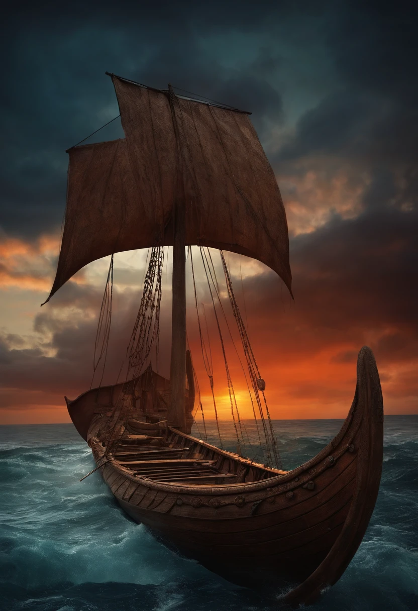 Viking longboat about to die the world serpant, 1girl, Titanic pose