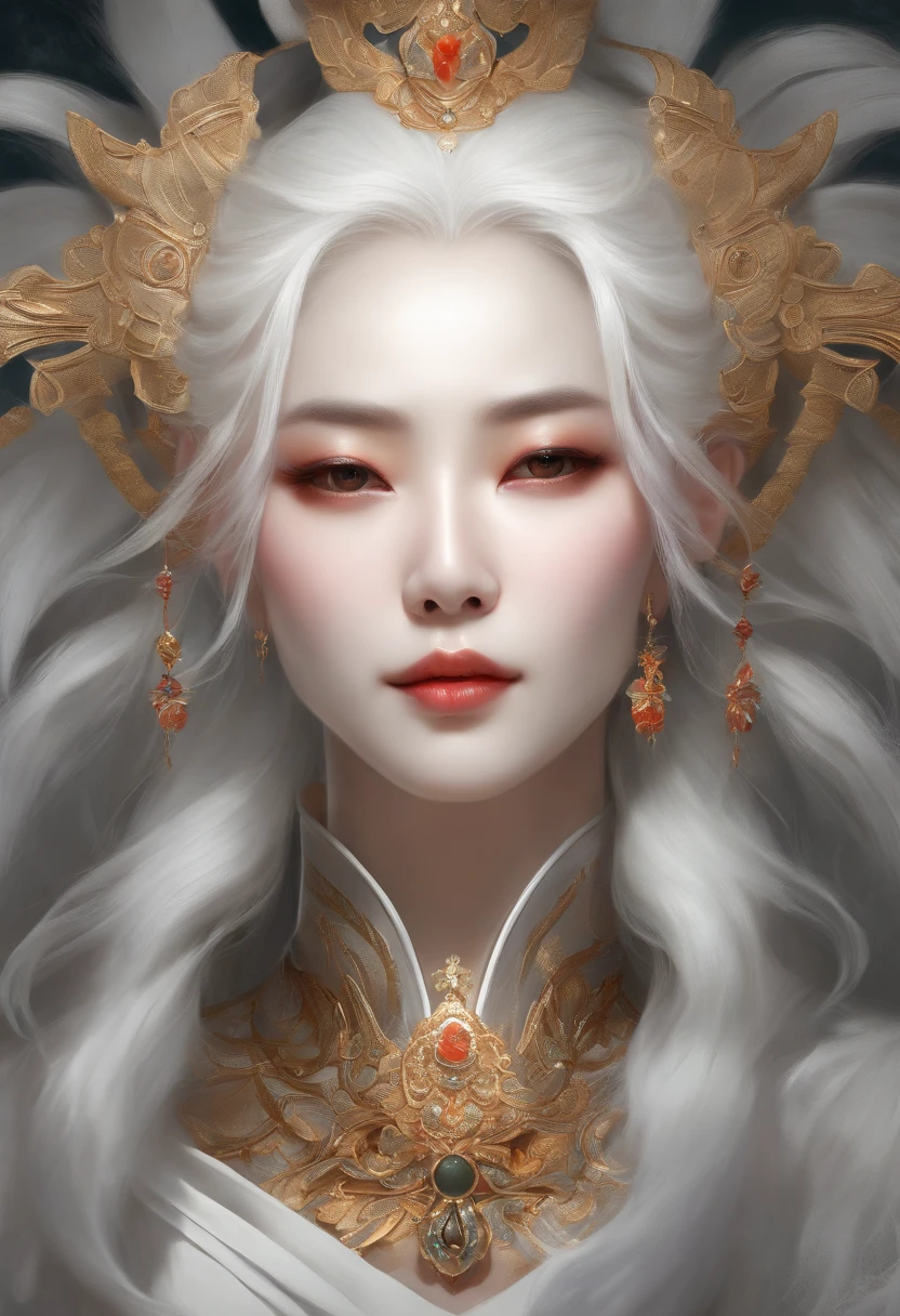 Close up portrait of woman with white hair and white mask, beautiful figure painting, Guvitz, Guwiz style artwork, white haired god, By Jan J, Magnificent Fine Character Art, Stunning character art, Fan Qi, Wu Jun Sifan, Gwiz at Pixiv Art Station, (????: 1.0)