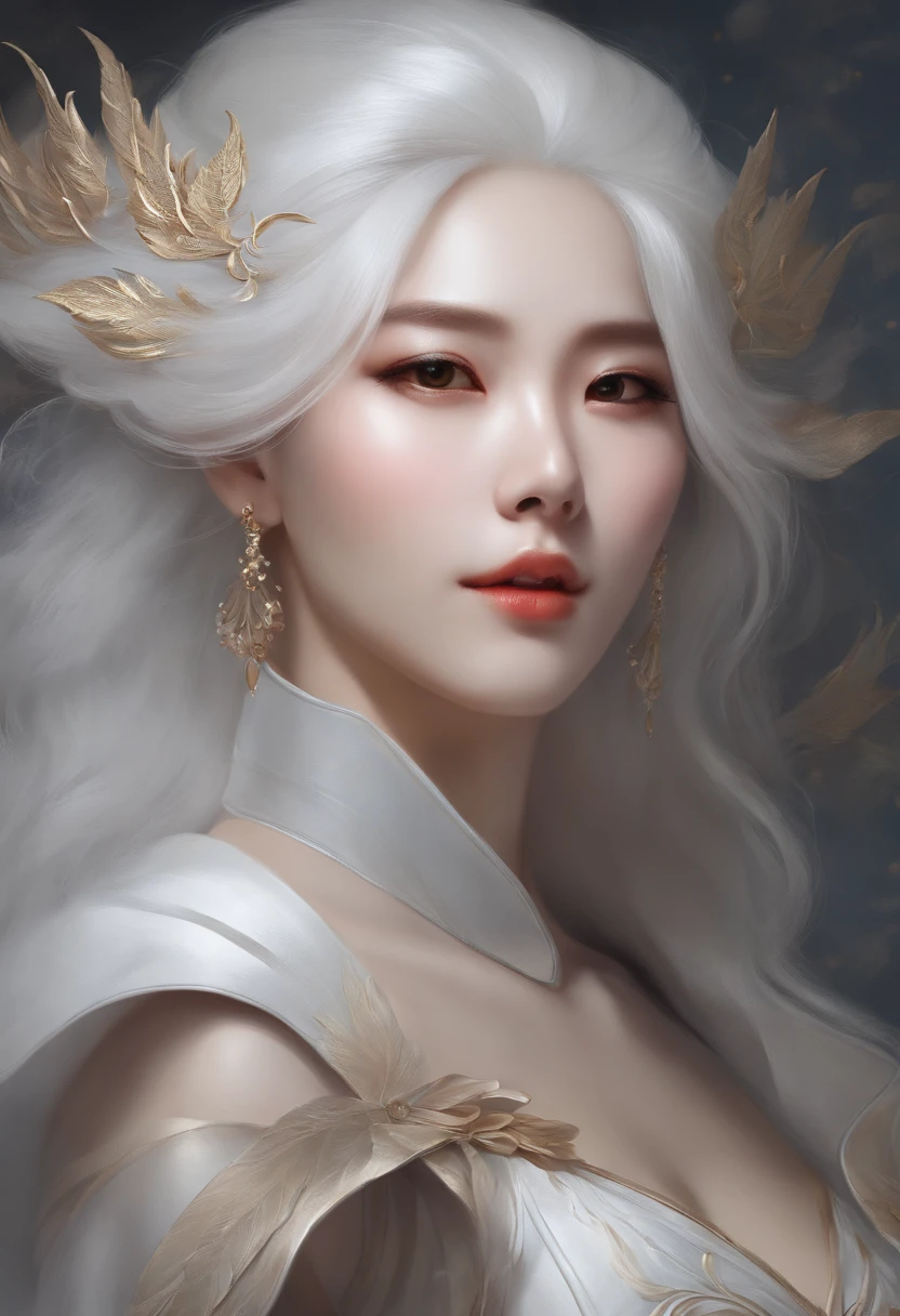 Close up portrait of woman with white hair and white mask, beautiful figure painting, Guvitz, Guwiz style artwork, white haired god, By Jan J, Magnificent Fine Character Art, Stunning character art, Fan Qi, Wu Jun Sifan, Gwiz at Pixiv Art Station, (NSFW: 1.0)
