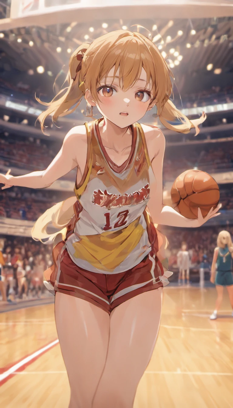 Masterpiece, Best quality, 超高分辨率, high detail photo,ultra HD,8K, Extremely detailed CG:1.2),(RAW photo,:1.3), (photograph realistic:1.4), 1girll , Young, Physically-based rendering, Cute, (finerly detailed face:1.4, Detailed clothes), (Detailed:1.4) Beautiful face, Depth of field, Add layer, hyper realistic, perfect body, skinny body, perfect boobs, 1girl, asian, 180cm tall, playing basketball, wearing barketball jersey, in basketball court, long hair, ponytail,
